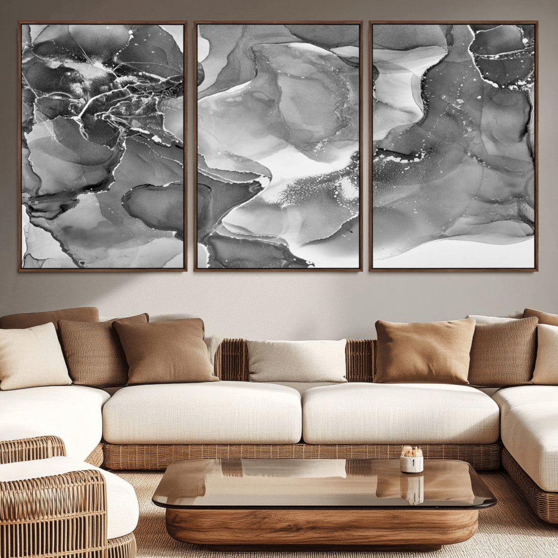 Black White Abstract Canvas Wall Art - Fluid Ink Artwork - Modern Luxury Wall Decor