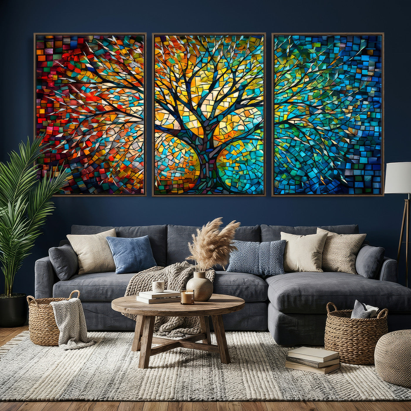 99325-MGV-CV-36X24 - Yggdrasil Tree of Life Wall Art Print Canvas | Mosaic Style 3-Panel Canvas Print