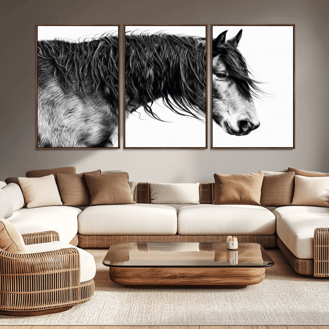 -Black Horse Wall Art Canvas Print for Farmhouse Decor and Woodland Decoration