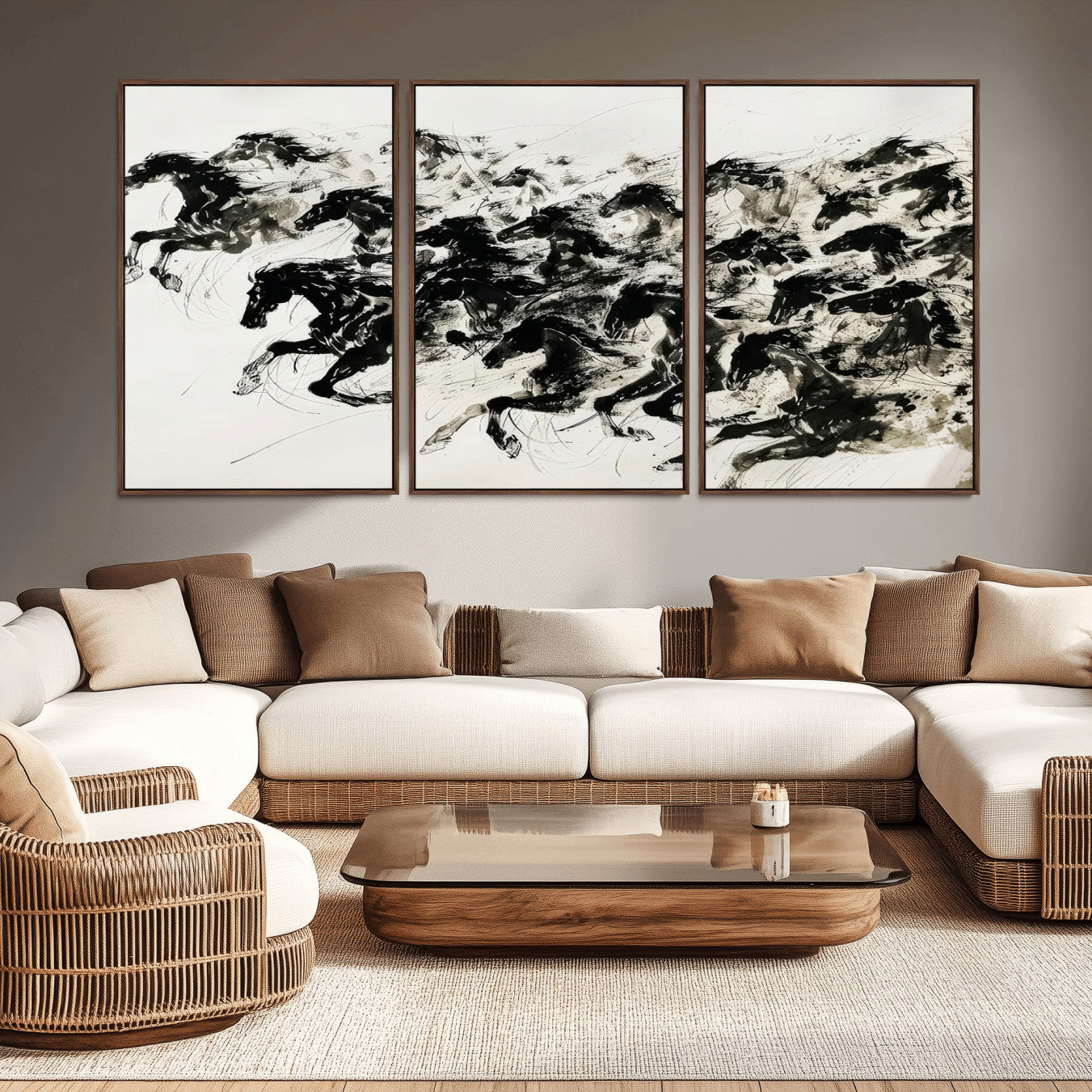 23069-MGV-CV-36X24-Abstract Horse Wall Art Canvas Print - Dynamic Black Ink Horse Print - Modern Equine Wall Decor for