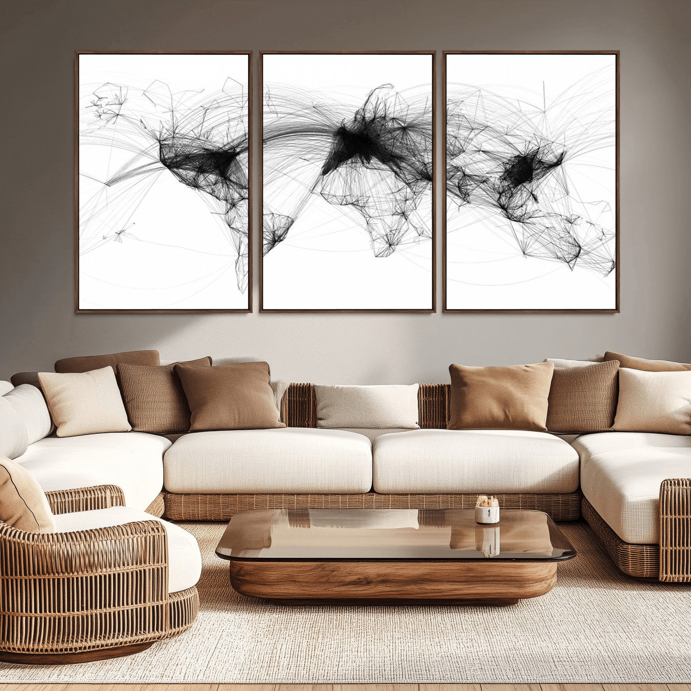 50136-MGV-CV-36X24-Abstract World Map Wall Art – Framed Geometric Line Canvas Artwork, Modern Global Design, Contemporary Decor for Home, Office