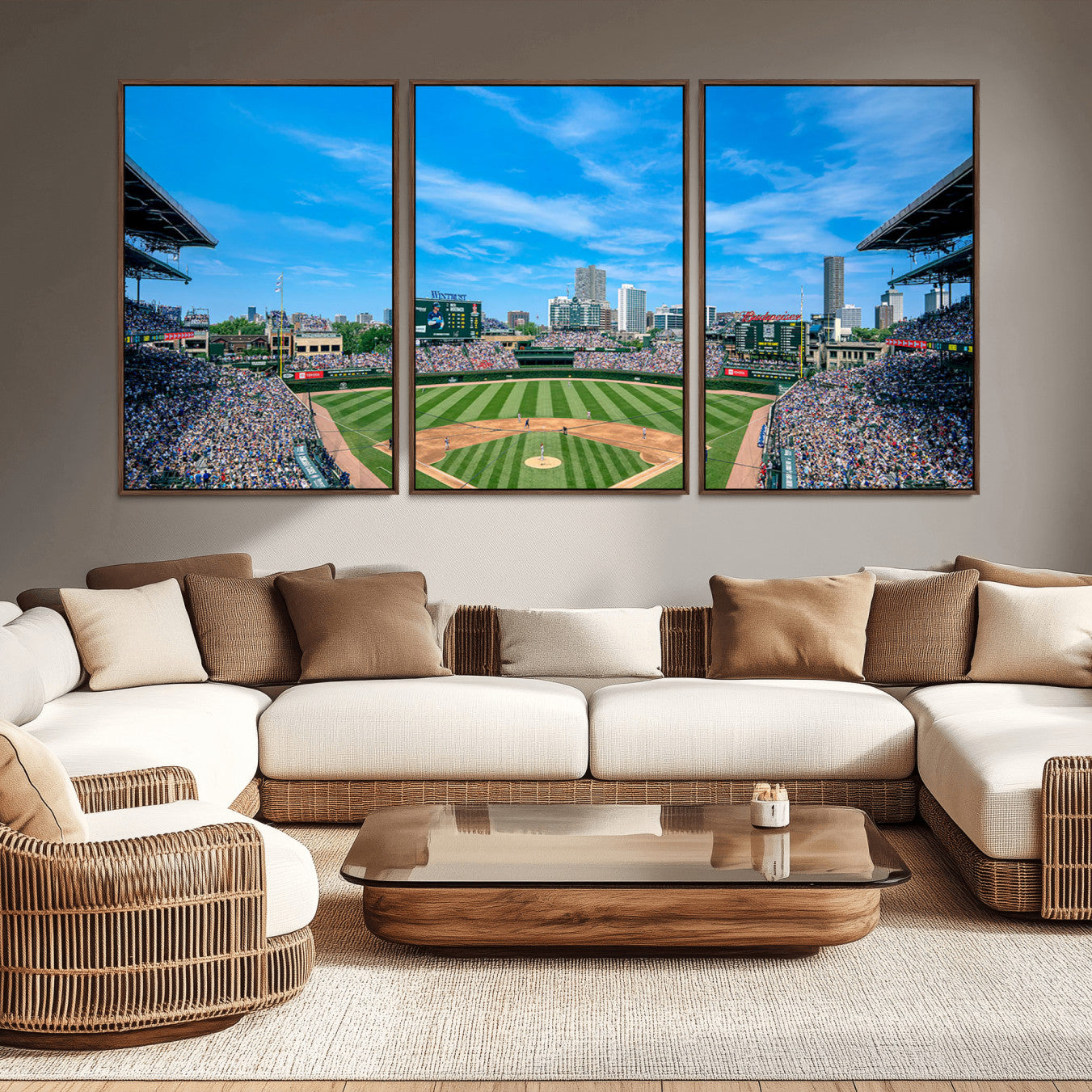 -Wrigley Field Chicago Cubs Panoramic Art Multi Piece Canvas - Iconic Baseball Stadium Print for