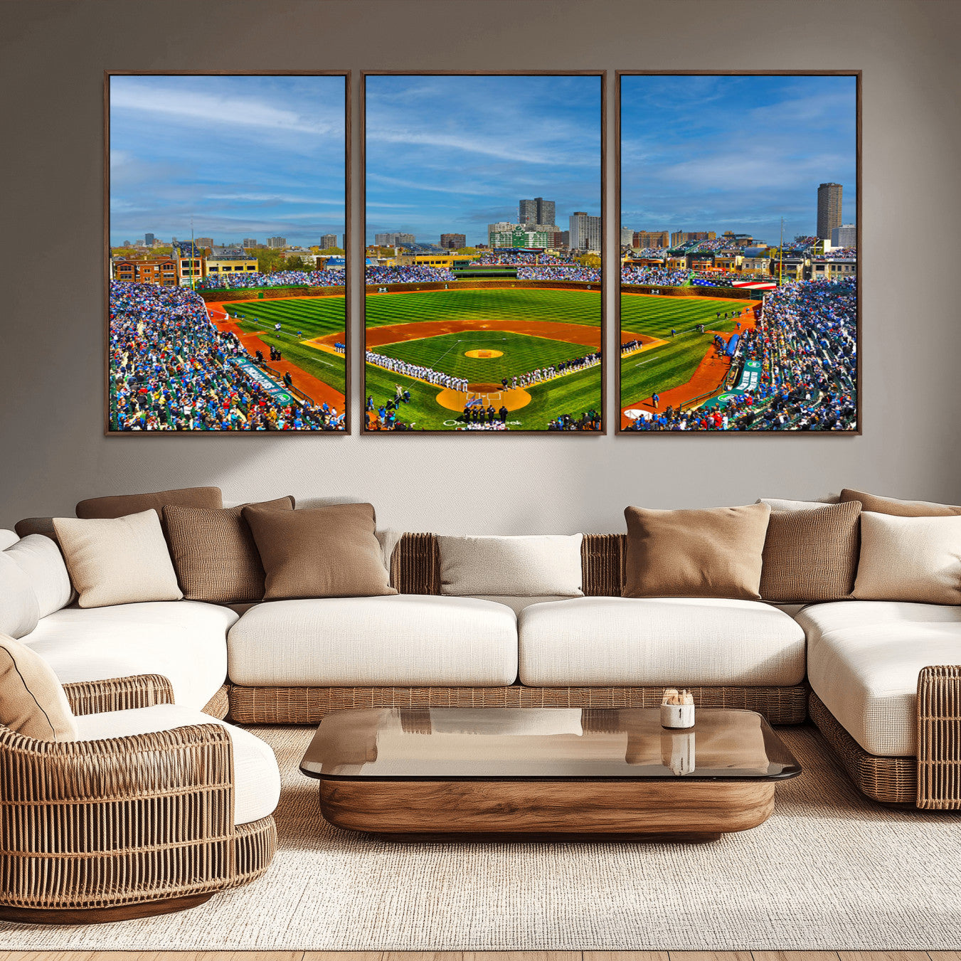 -Wrigley Field Chicago Cubs Panoramic Multi Piece Canvas Wall Art - Iconic Baseball Stadium Canvas