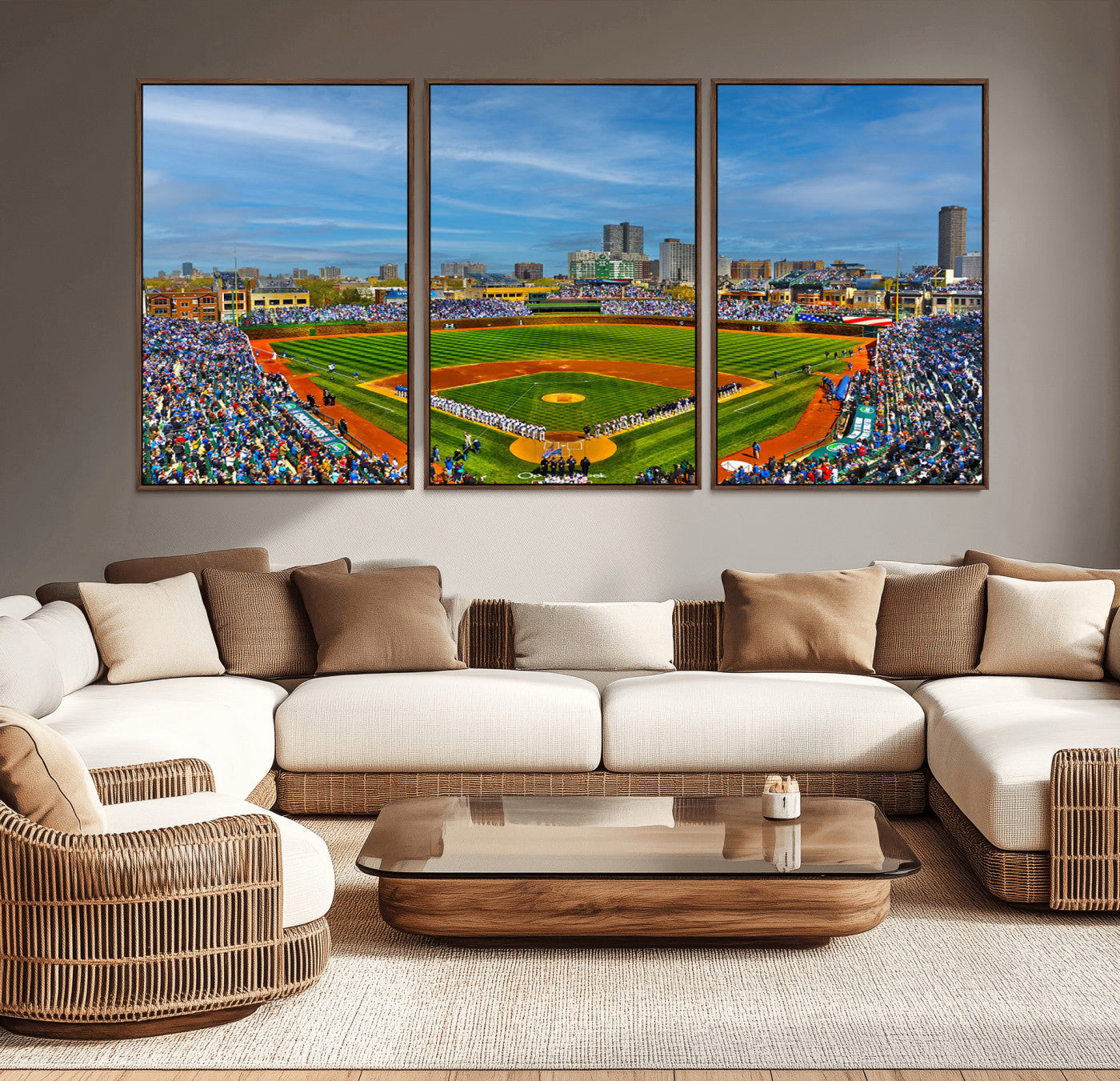 78105-MGV-CV-36X24-Wrigley Field Chicago Cubs Panoramic Canvas Print – Multi-Piece Iconic Baseball Stadium Wall Art for Home, Office