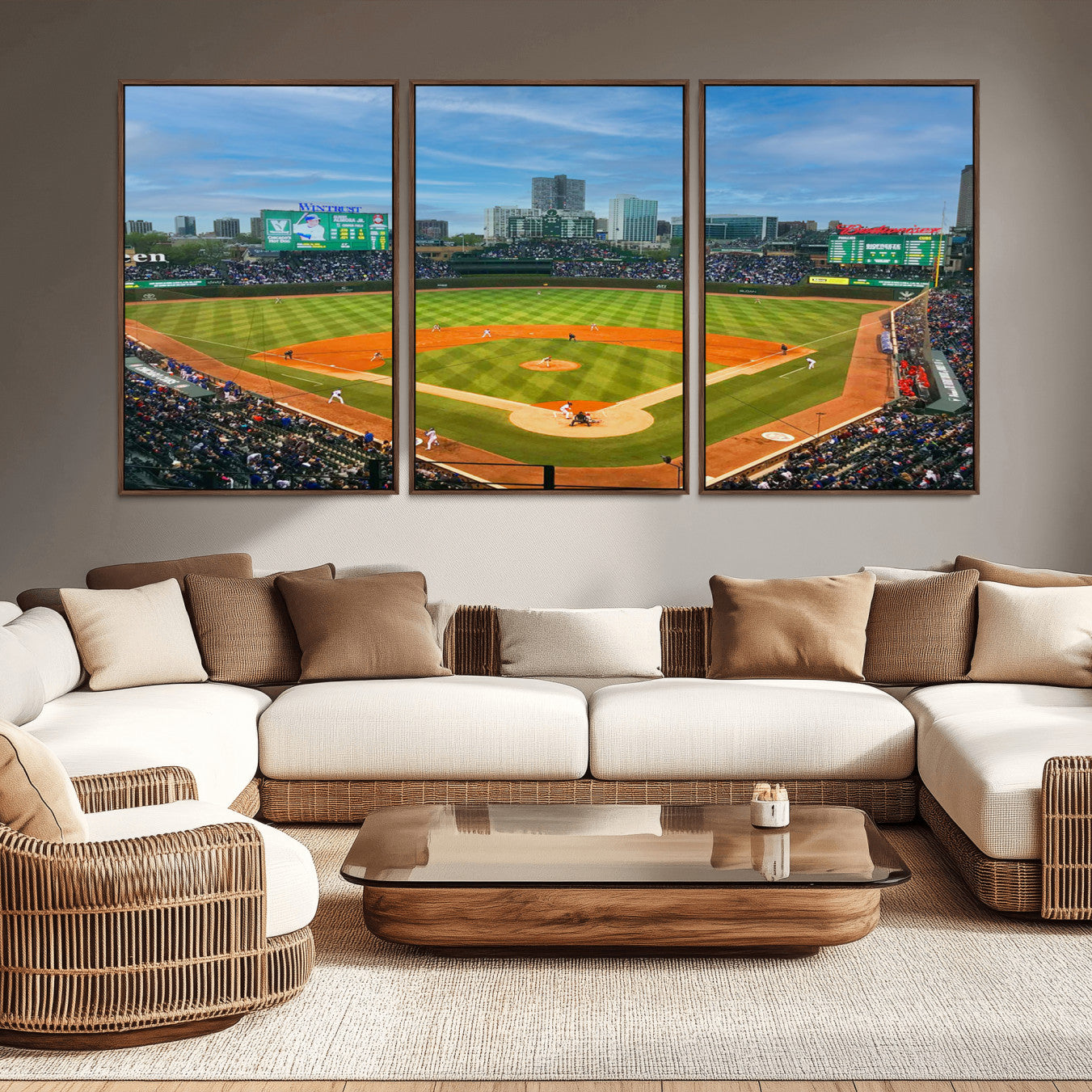 -Wrigley Field Chicago Cubs Panoramic Multi Piece Canvas Wall Art - Iconic Baseball Stadium Print for