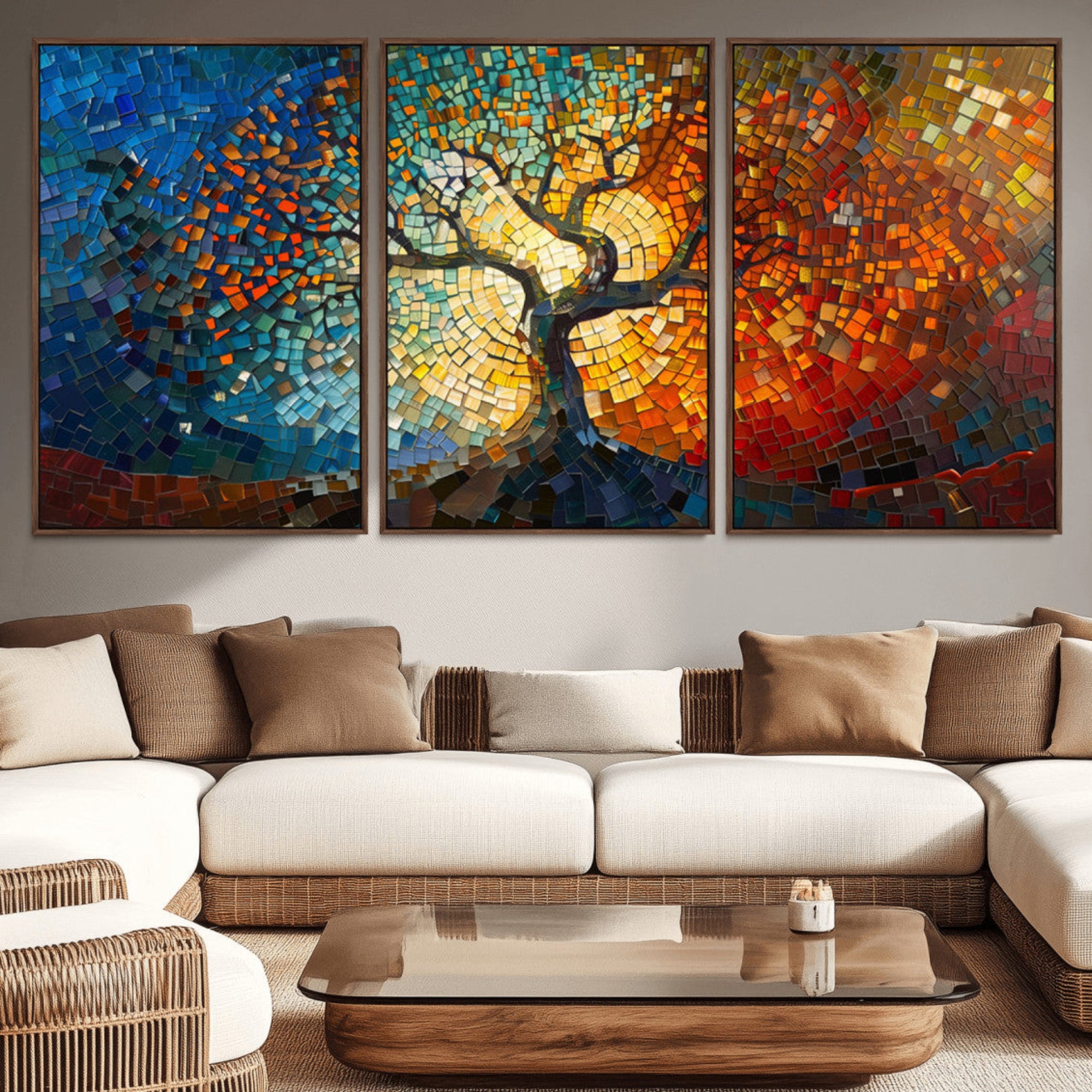66056-MGV-CV-36X24-Mosaic Tree Canvas Wall Art Canvas Print – Vibrant Stained Glass-Inspired Tree of Life - Ready to