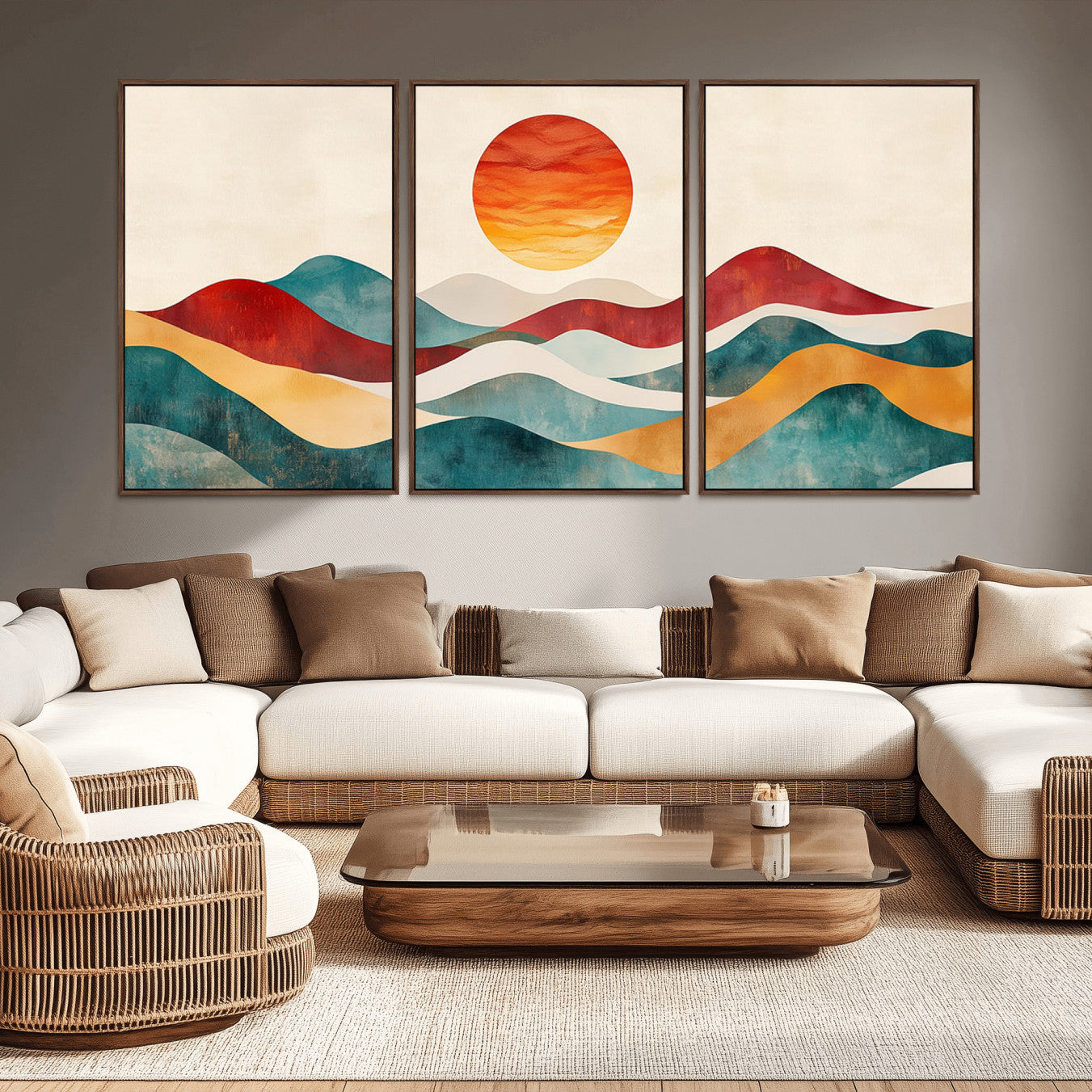 79094-MGV-CV-36X24-Southwest Mountain Canvas - Boho Triptych Wall Art - Rustic Woodland Nursery Decor - Abstract Nature