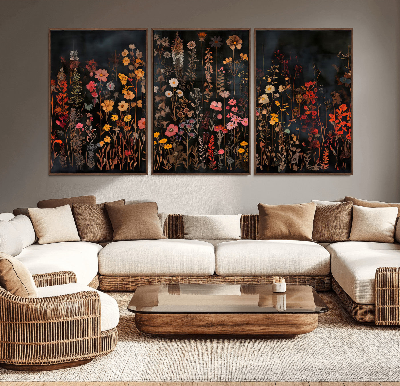 -Dark Floral Canvas Wall Art - Moody Botanical Flower Print - Rustic Floral Wall Decor for Home -