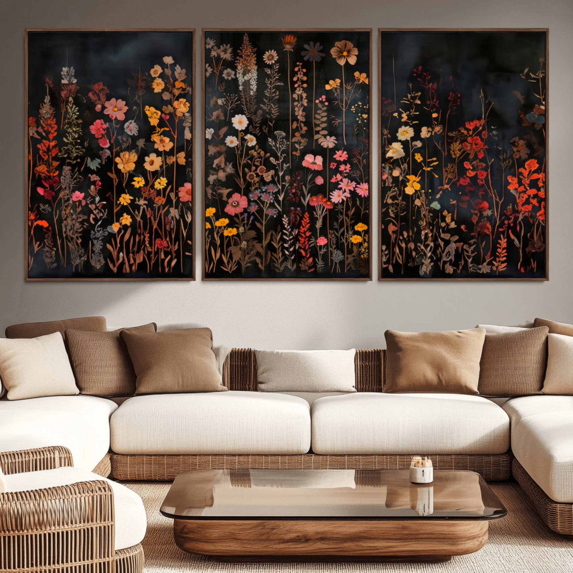 41653-MGV-CV-36X24-Dark Floral Canvas Wall Art - Moody Botanical Flower Print - Rustic Floral Wall Decor for Home -