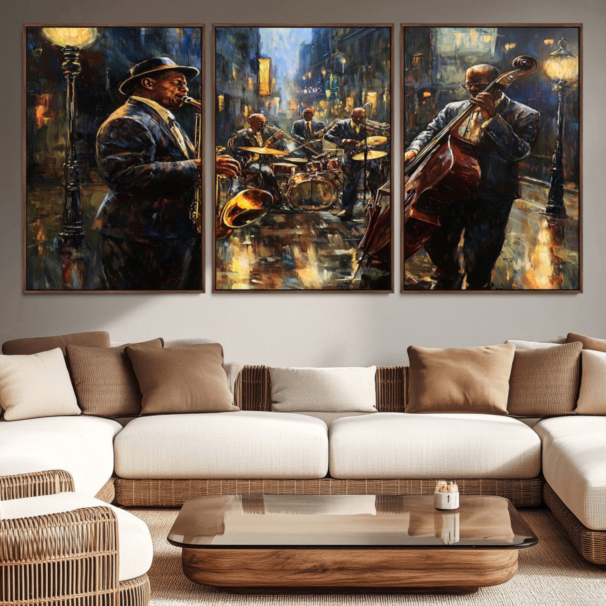 36990-MGV-CV-36X24-Jazz Canvas Wall Art Print - Abstract African American Music Art - Framed Posters for Living Room or