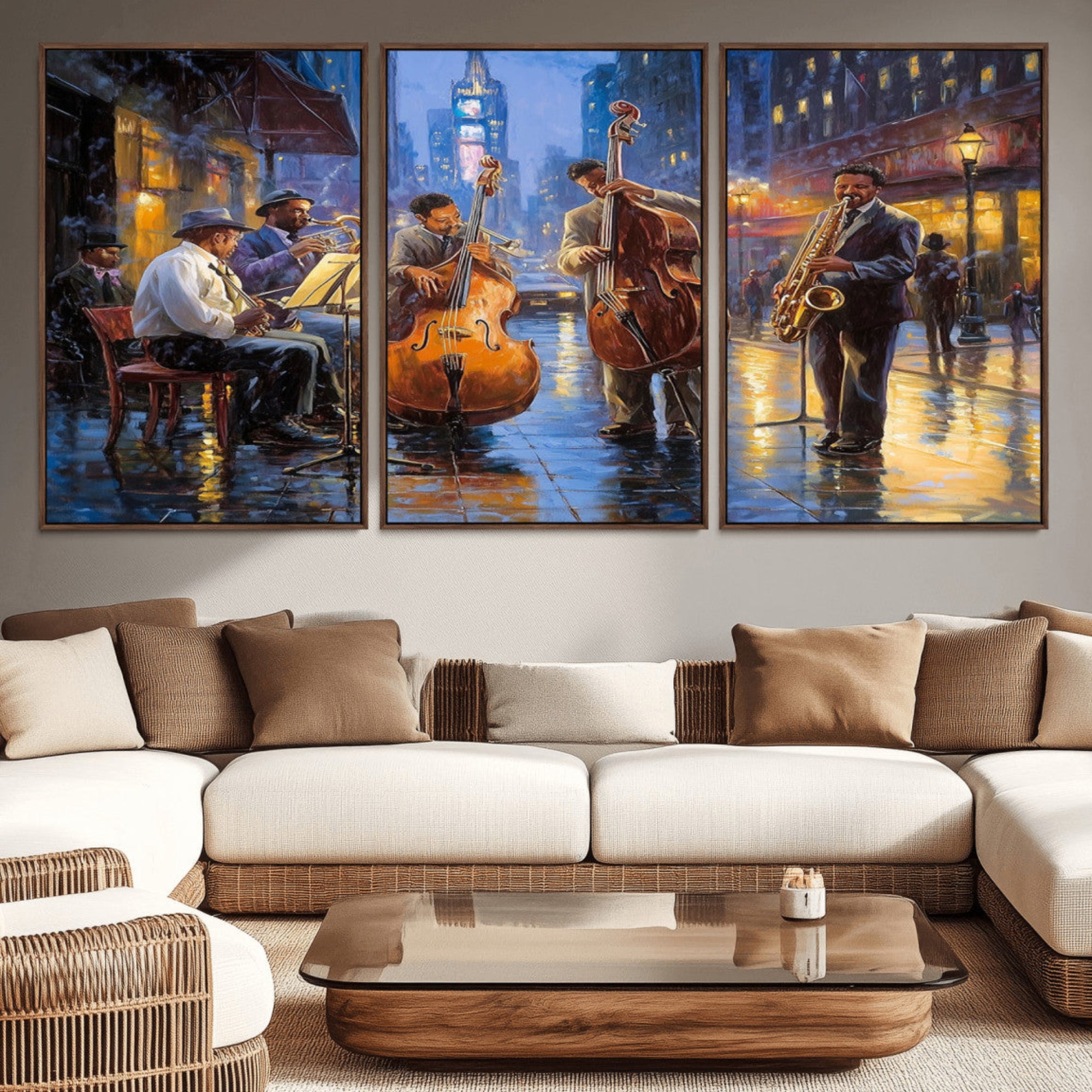 58694-MGV-CV-36X24-Colorful Jazz Wall Art - African American Music Canvas Print - Framed Abstract Music Poster for Home