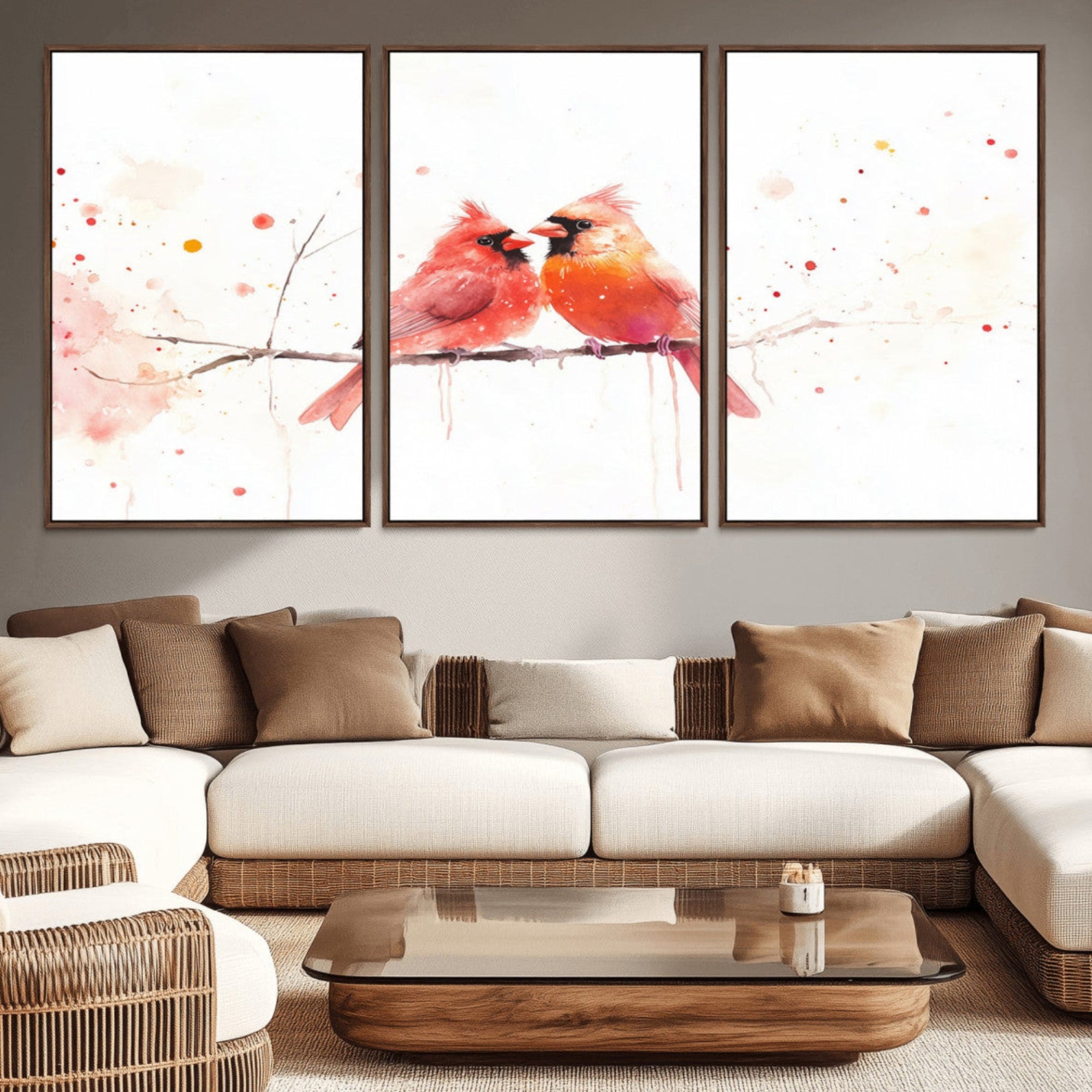 98171-MGV-CV-36X24-Cardinal Bird Canvas Wall Art - Male and Female Cardinal Print - Nature-Inspired Bird Wall Decor for