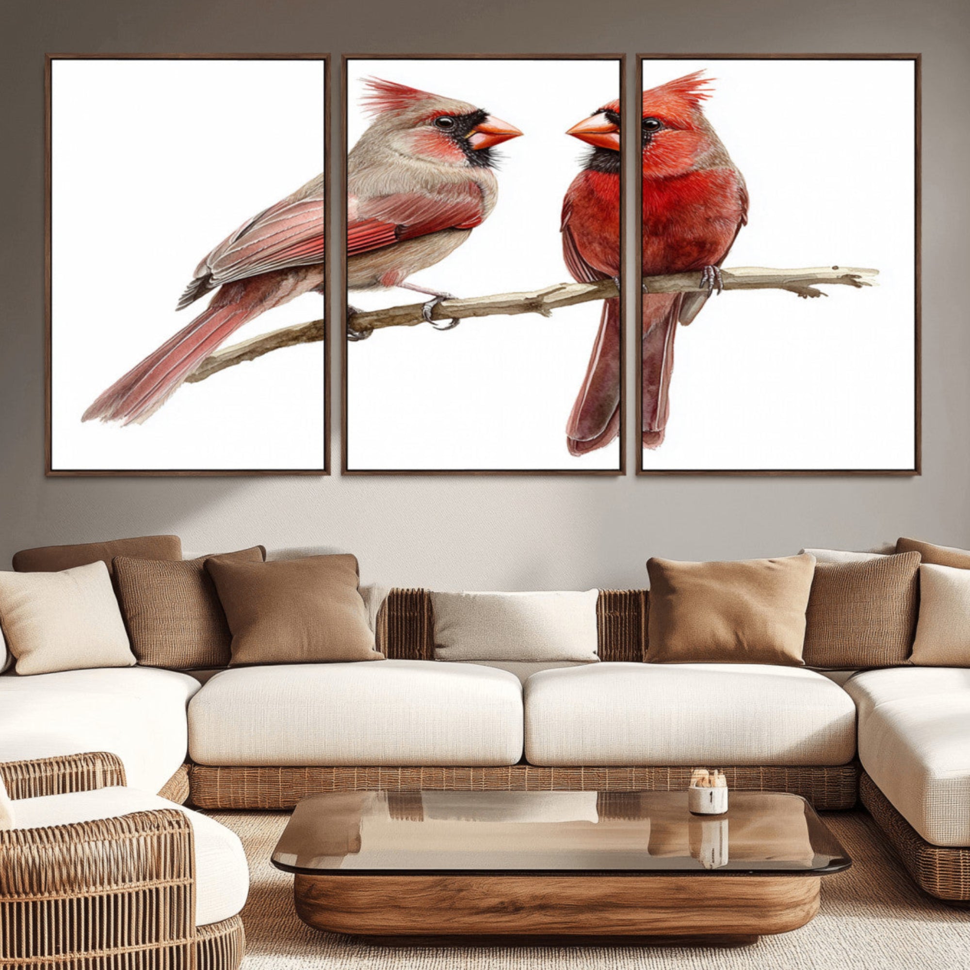 72606-MGV-CV-36X24-Cardinal Bird Canvas Wall Art - Male and Female Cardinal Print - Abstract Bird Wall Decor for Home -