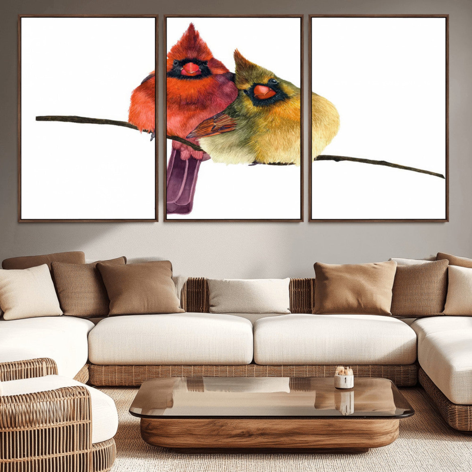 67752-MGV-CV-36X24-Cardinal Bird Canvas Wall Art - Male and Female Cardinal Print - Nature-Inspired Bird Wall Decor for