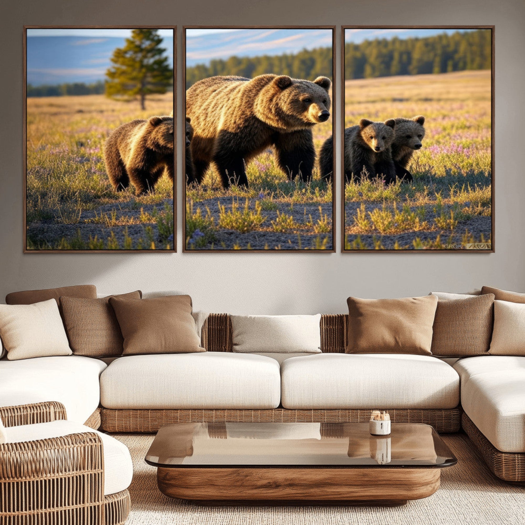 43400-MGV-CV-36X24-Grizzly 399 in Wild Flowers Wall Art Canvas Print, Grizzly Bears Wall Art, Queen of Grand Teton