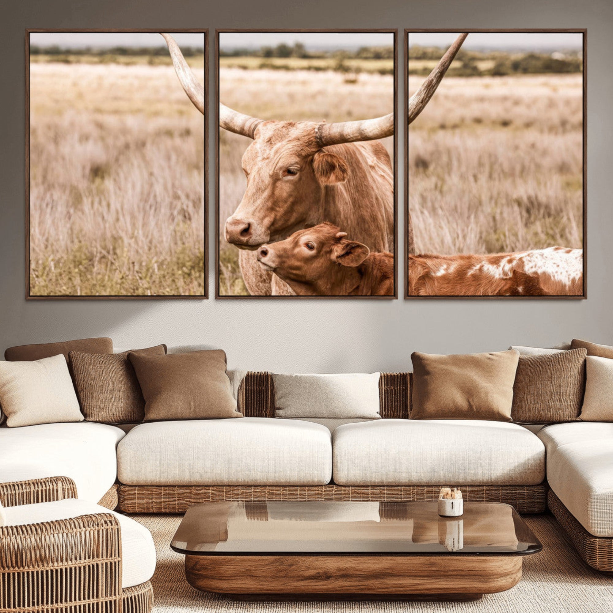 60320-MGV-CV-36X24-Texas Longhorn Cow Wall Art Canvas Print for Farmhouse Wall Art, Texas Decor, Western Wall Art Print
