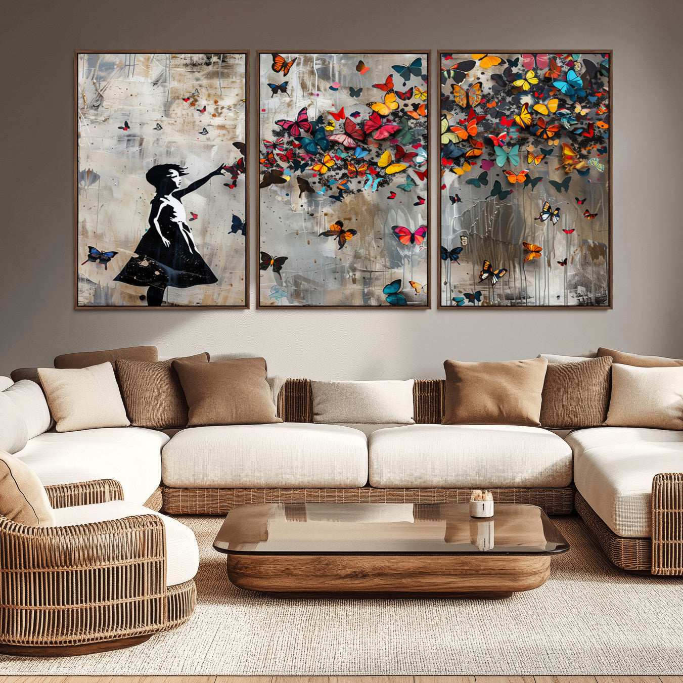 -Butterfly Girl Wall Art – Vibrant Street Style Canvas Print, Modern Abstract Wall Decor for Living Room, Bedroom, or Office
