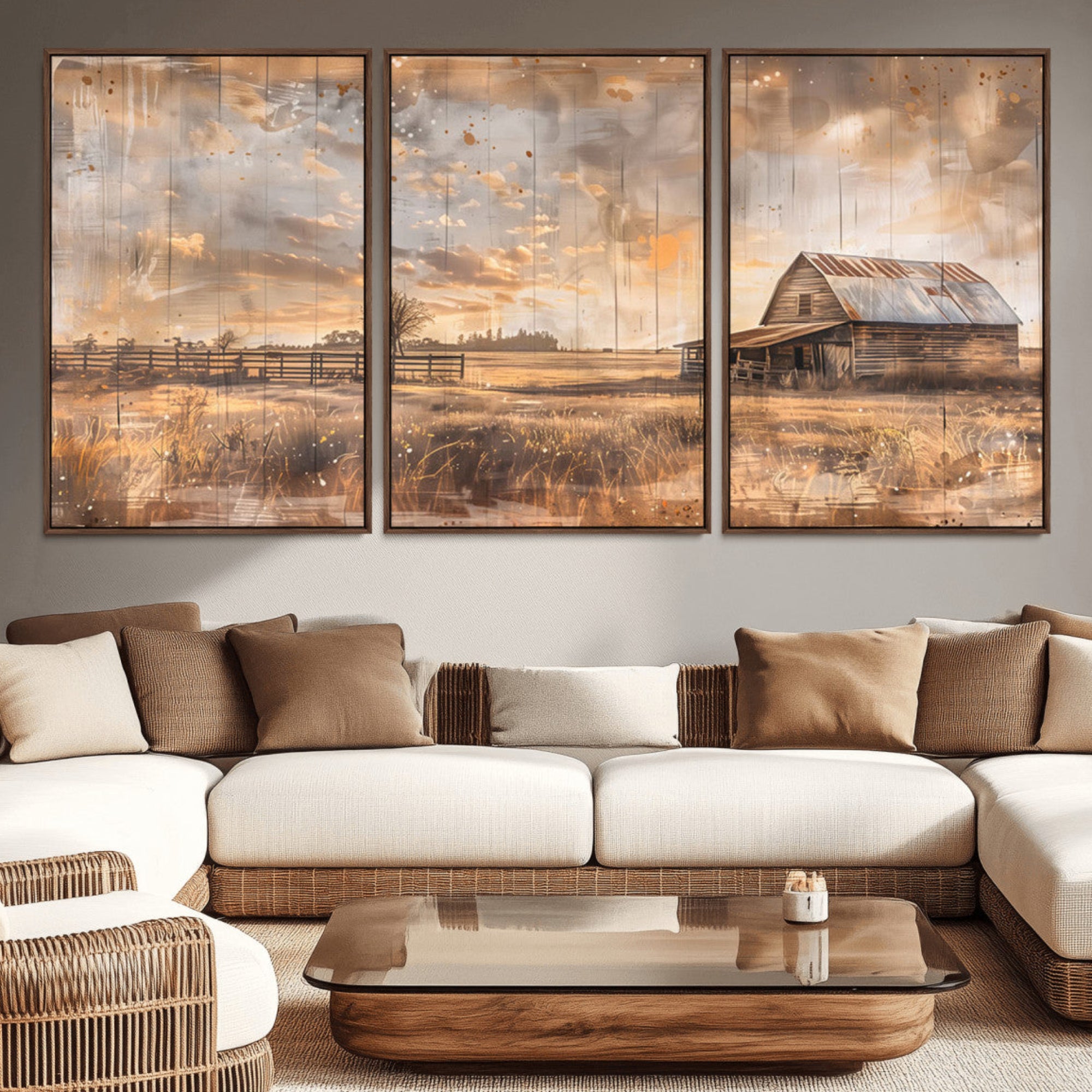 FARM2-MGV-CV-36X24-Rustic Farmhouse Wall Art Canvas Print | Barn and Field Canvas Print | Vintage Country Landscape