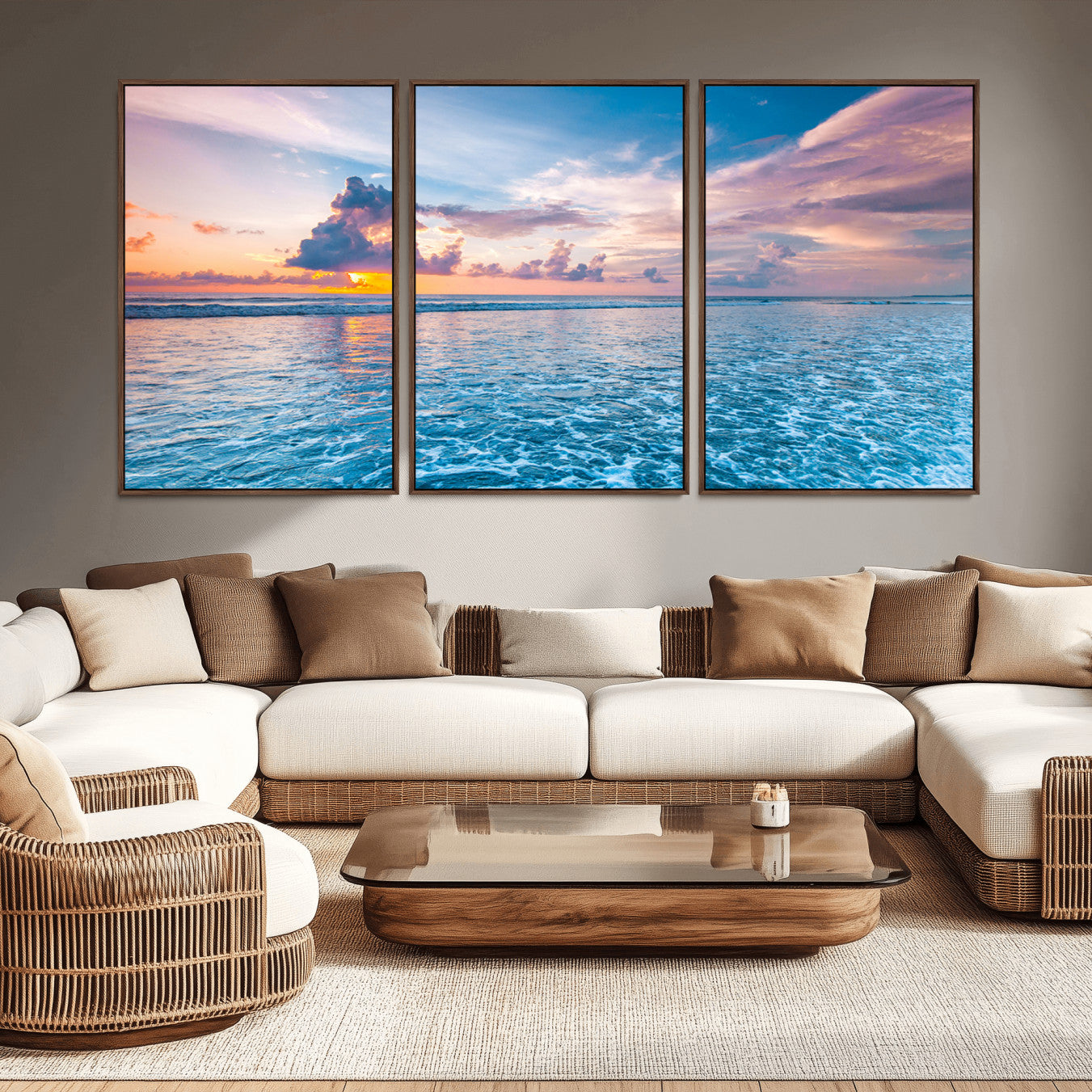 36641-MGV-CV-36X24-Ocean Sunset Canvas Wall Art Print – Tranquil Seascape Vibrant Sky Rolling Waves Coastal Artwork for Home, Office