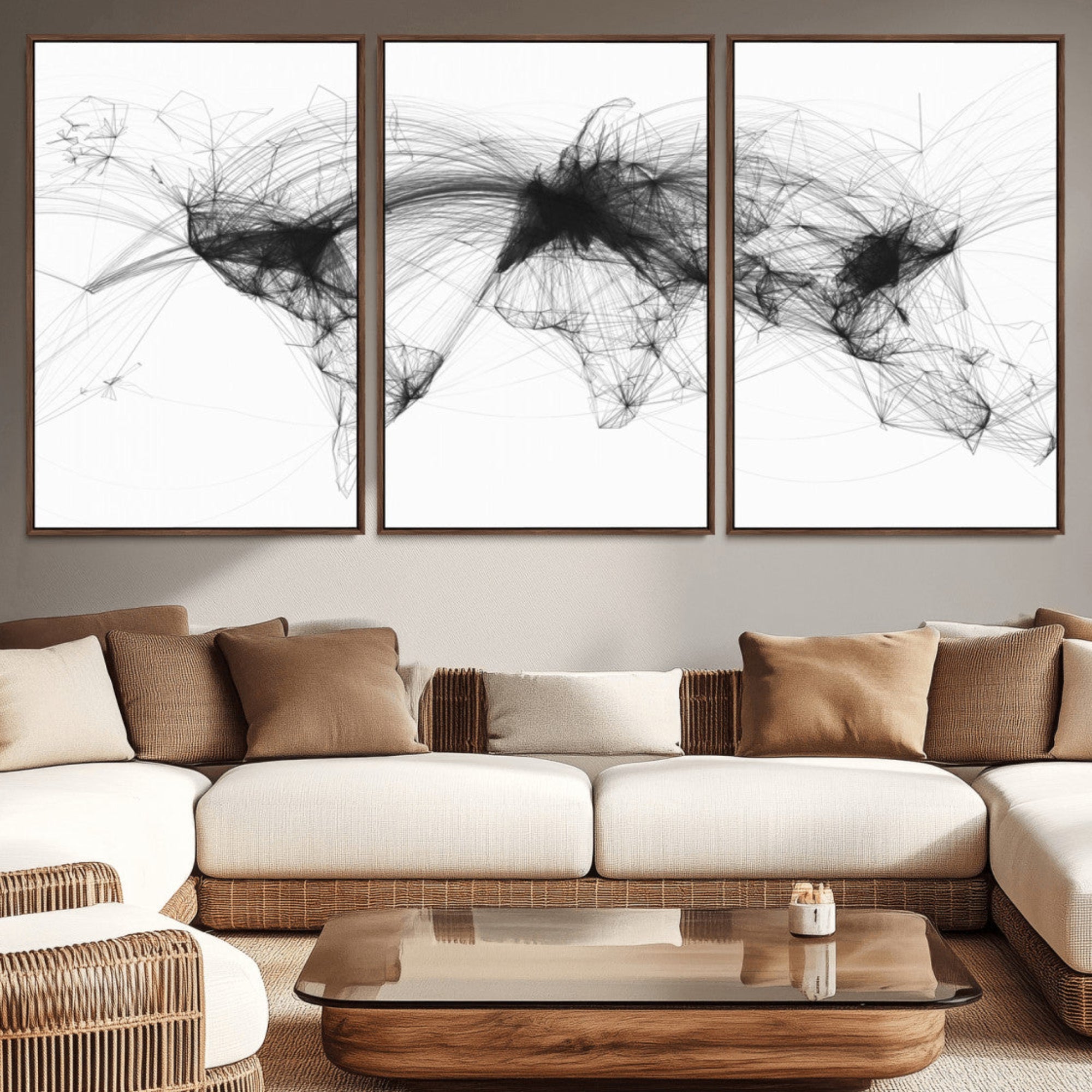 Black-Flight-Routes-MGV-CV-36X24-Flight Routes Air Traffic Map Canvas Wall Art - Framed - Ready to Hang