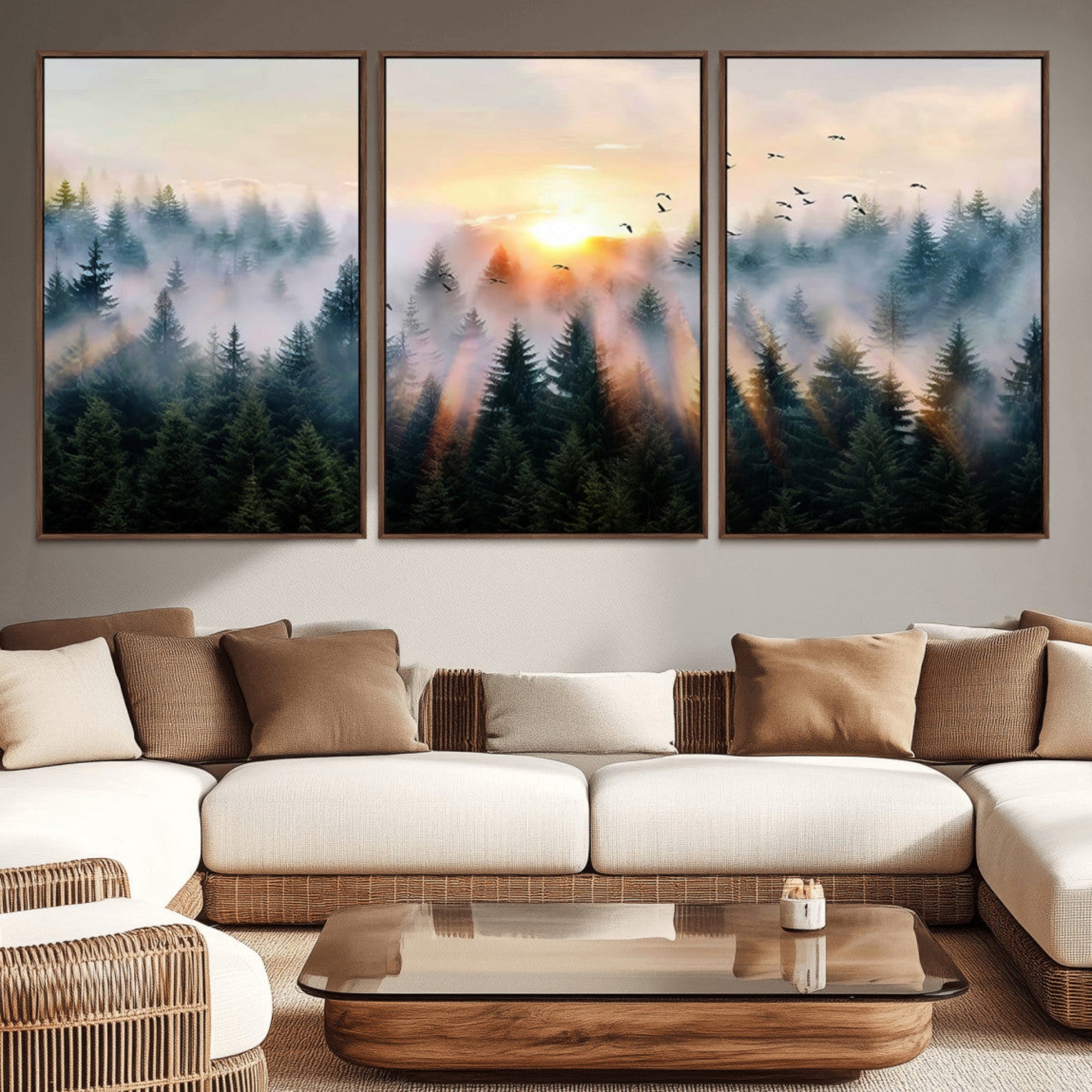 FRSABS1-MGV-CV-36X24-Abstract Forest Wall Art - Serene Nature Canvas Print with Misty Forest Design for Modern Home or