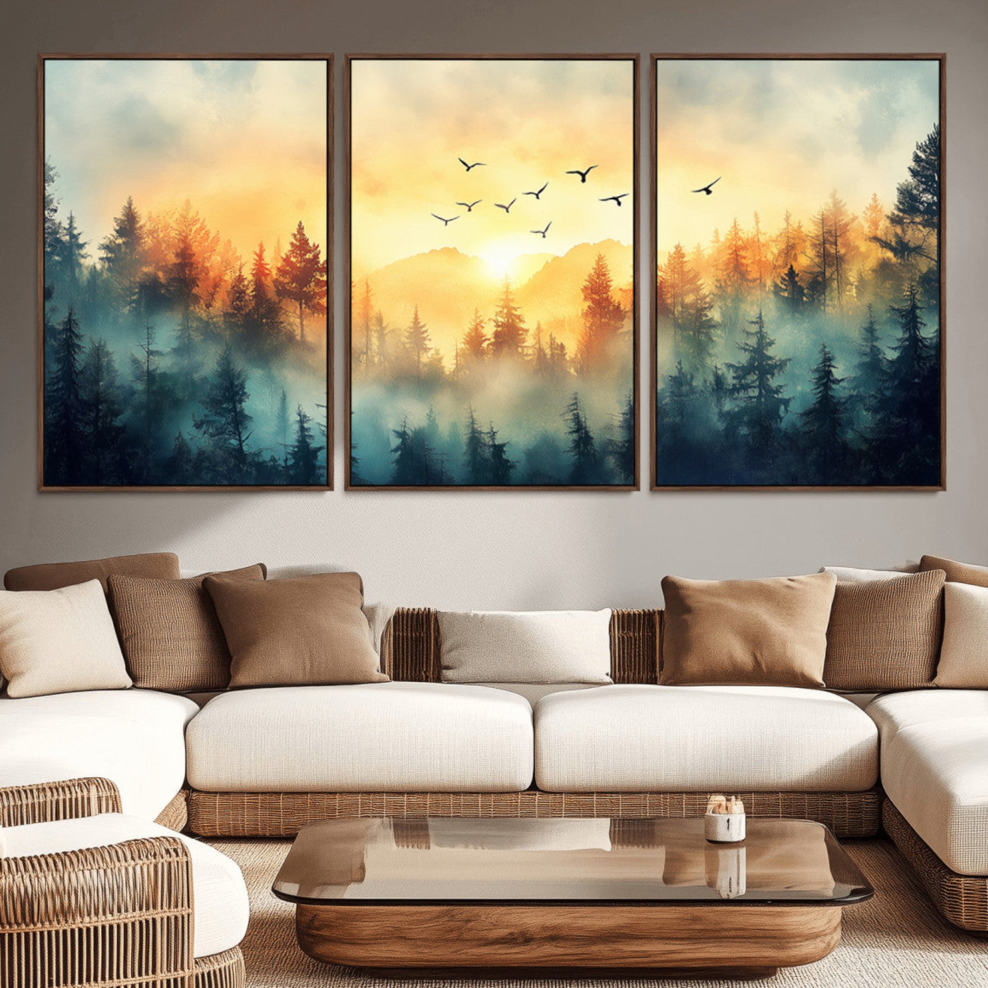 FRSABS2-MGV-CV-36X24-Abstract Forest Wall Art Print- Serene Nature Canvas Print with Misty Forest Design for Modern Home