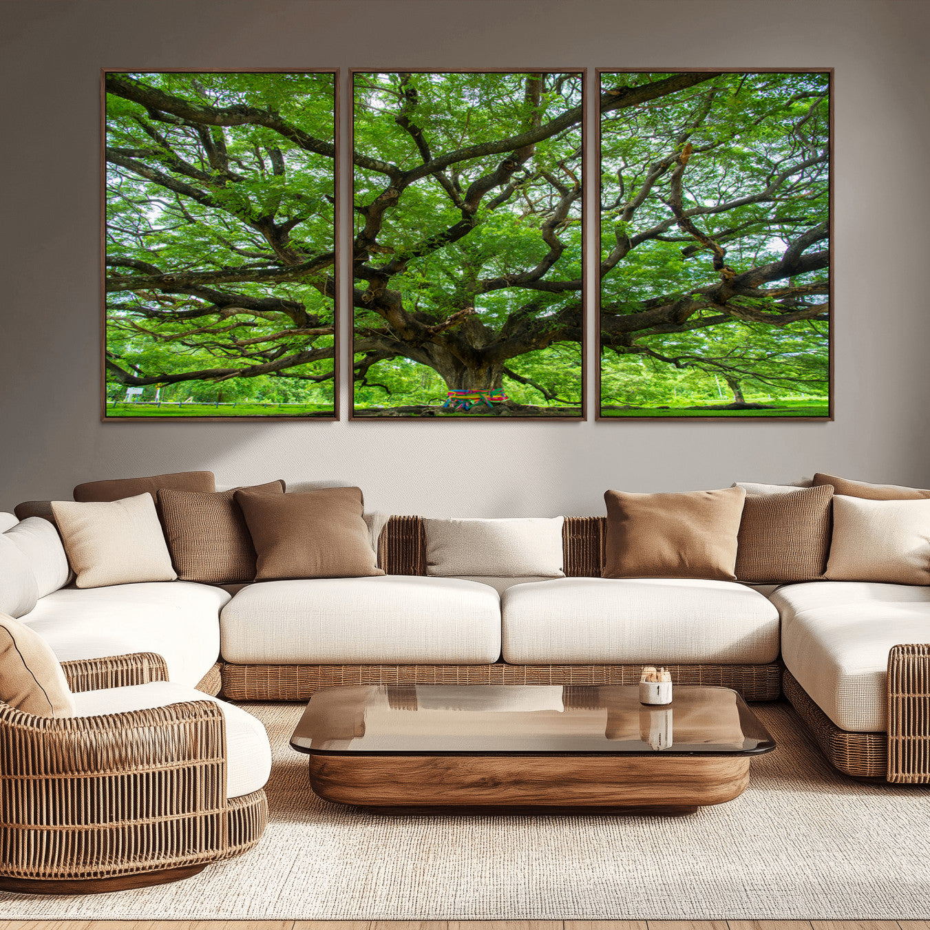 16118389-MGV-CV-36X24-Angel Oak Tree Wall Art Canvas Print – Framed Majestic Woodland Scene with Rustic Oak Artwork for Home, Office, Living Room