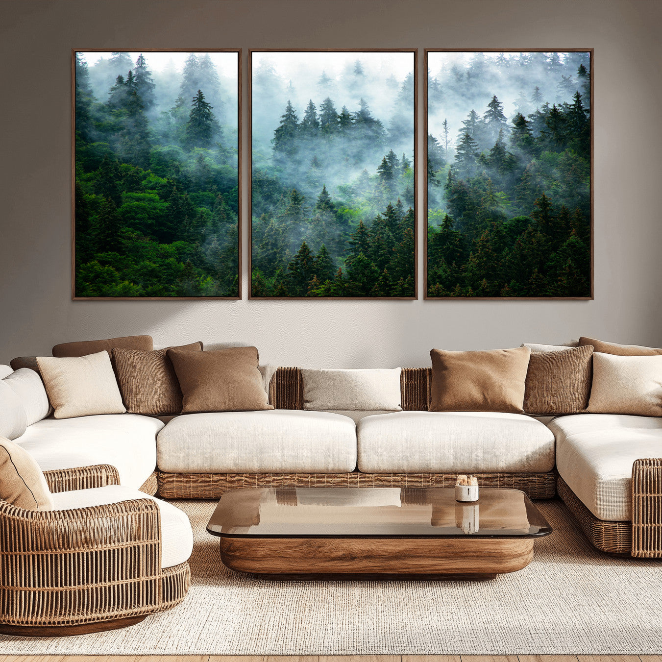 17393683-MGV-CV-36X24-Misty Forest Wall Art Canvas Print – Framed Foggy Mountain Scene with Serene Nature Artwork for Home, Office, Living Room