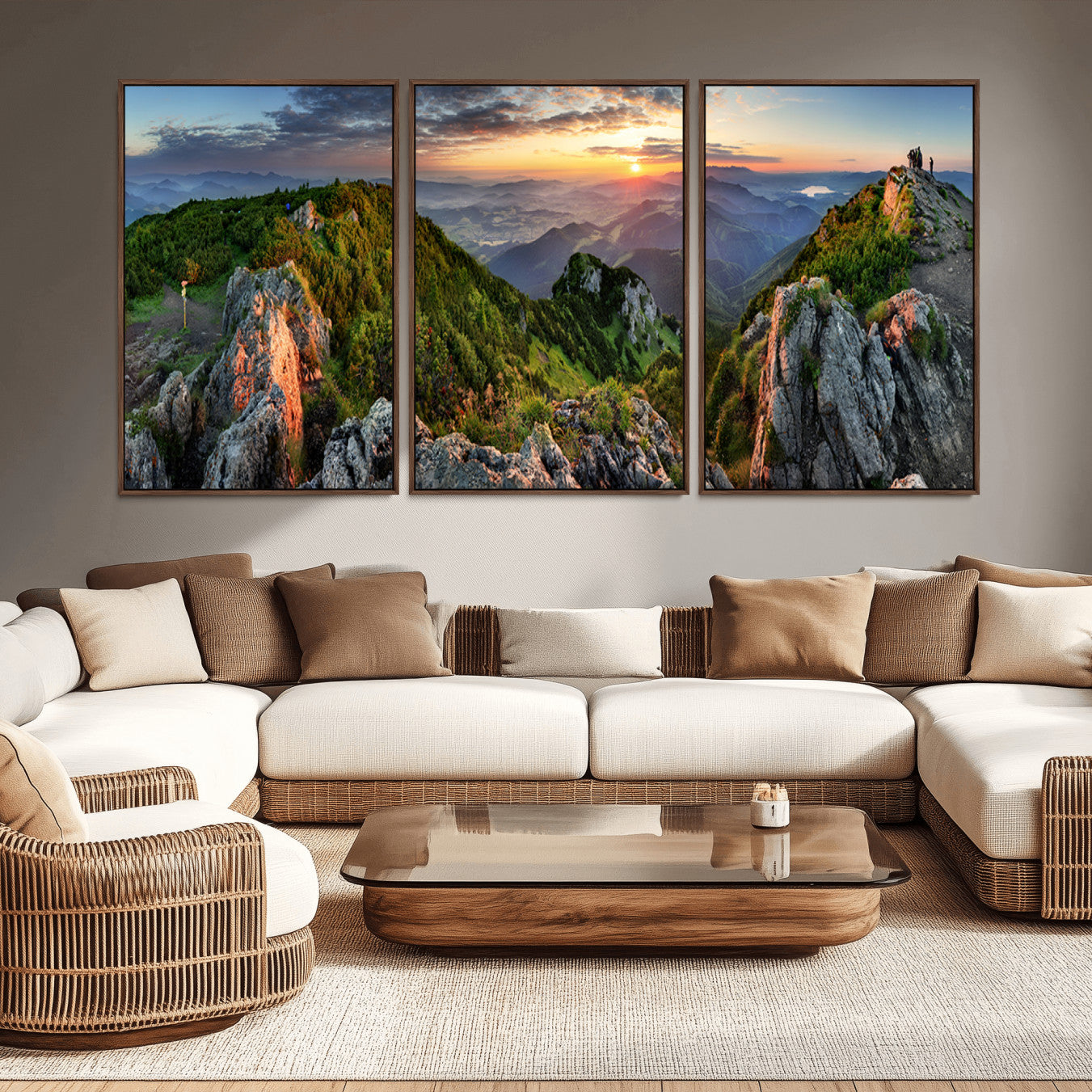 51582565-MGV-CV-36X24-Mountain Sunset Panoramic Wall Art Canvas Print – Framed Scenic Wilderness Scene with Majestic Summit Artwork for Home, Office