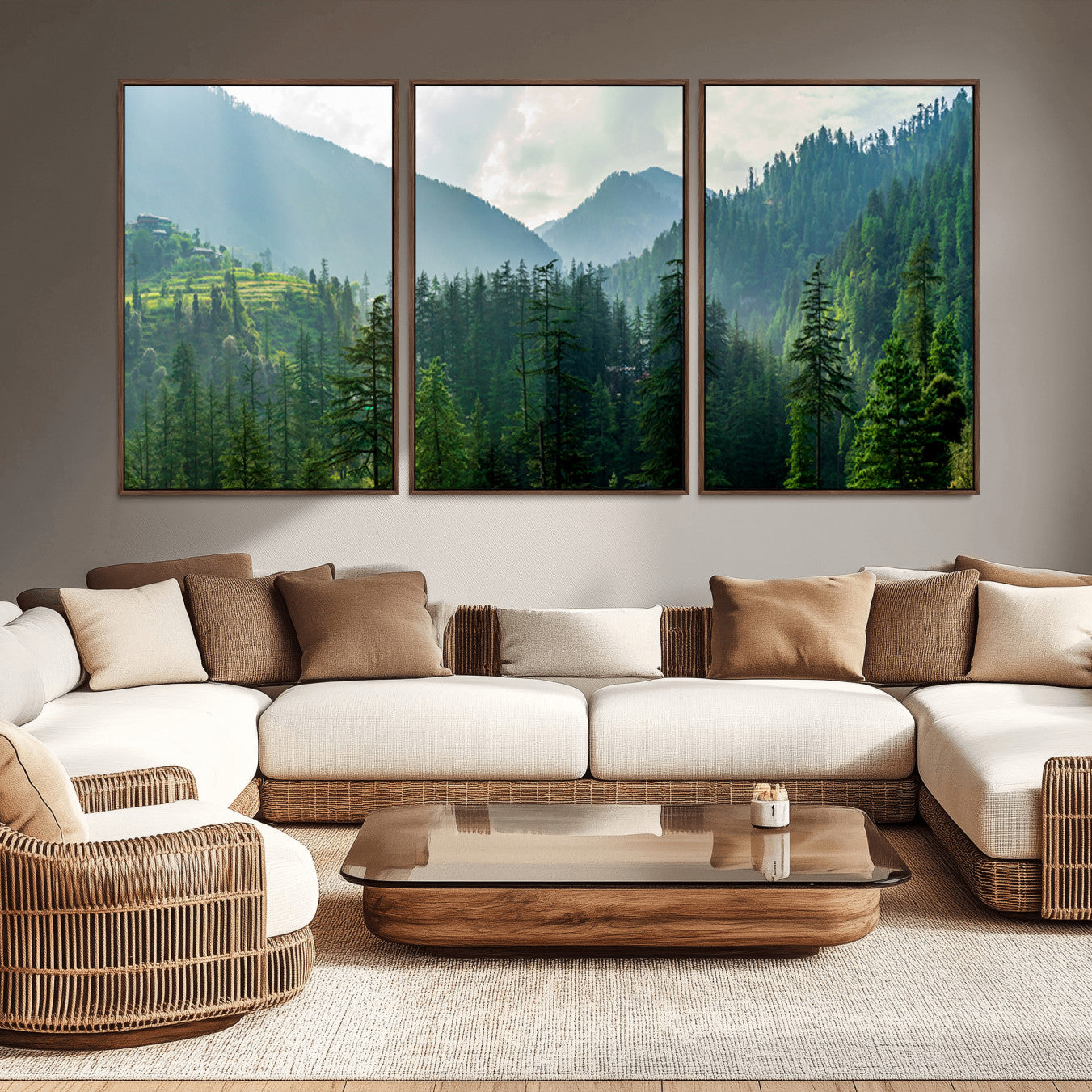 83417191-MGV-CV-36X24-Misty Forest Mountain Wall Art Canvas Print – Framed Serene Nature Scene with Tranquil Valley Artwork for Home, Office