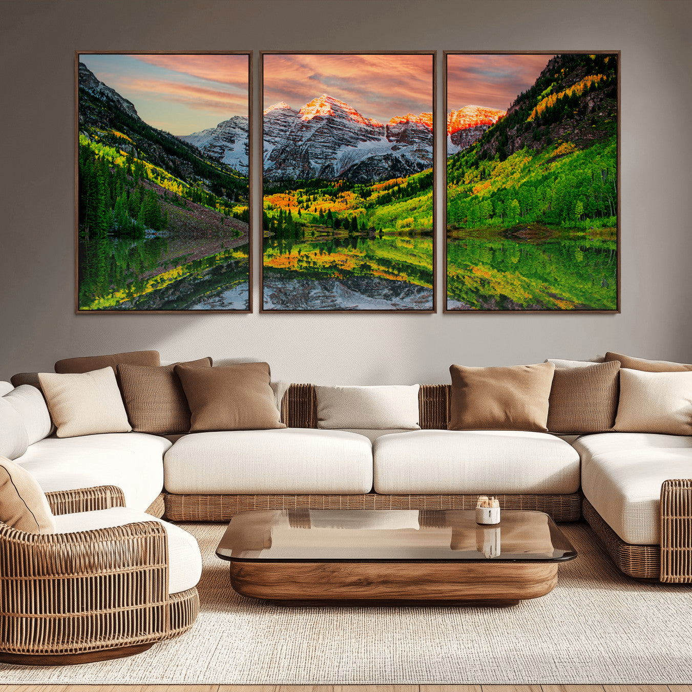 59533484-MGV-CV-36X24-Maroon Bells Lake Wall Art Canvas Print – Framed Majestic Colorado Mountain Scene with Autumn Reflection Artwork for Home, Office