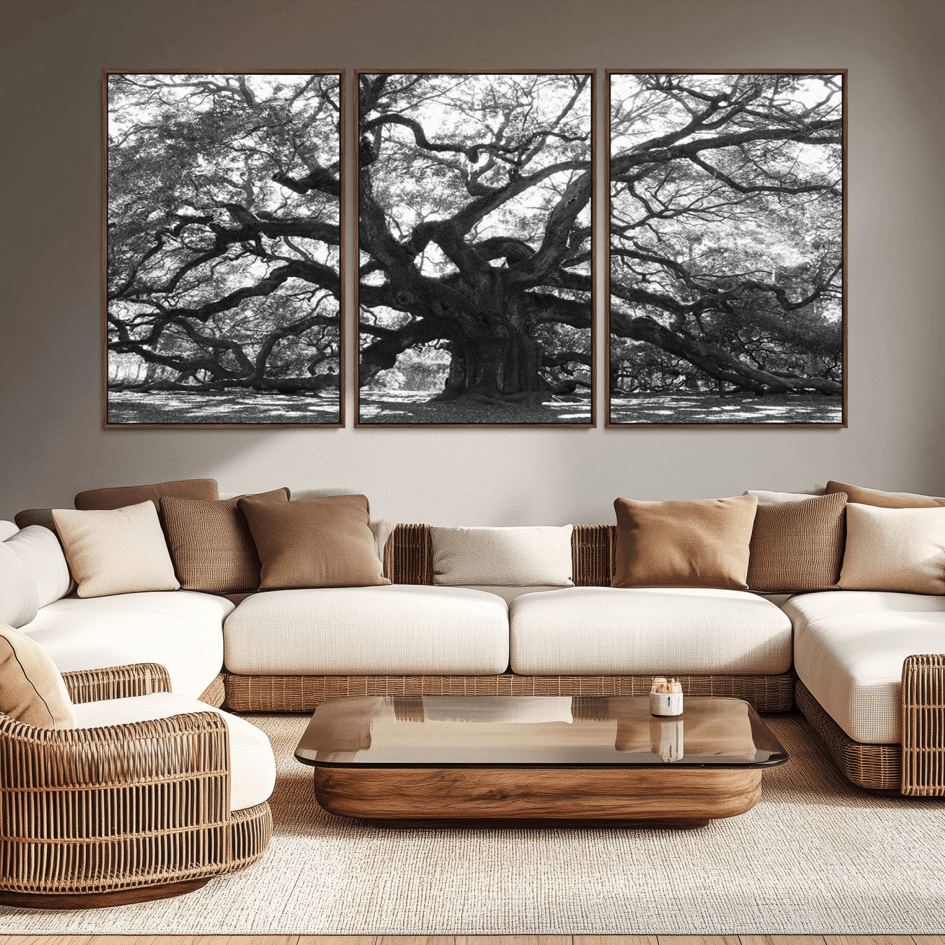 -Ancient Oak Wall Art Canvas Print, Framed Twisted Branches Art Picture Print, Gnarled Tree Perfect Moody Nature Decor Artwork