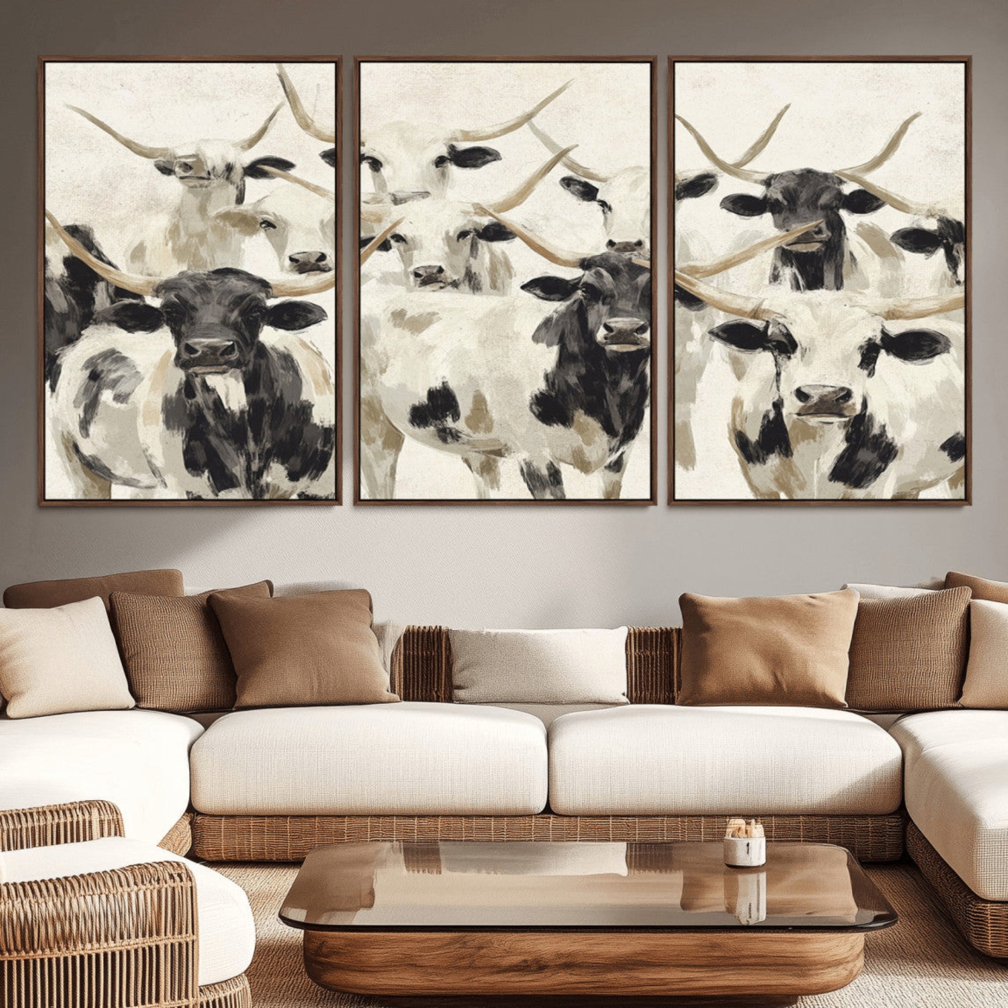 28732868-MGV-CV-36X24-Longhorn Texas Cow Drawing Abstract Wall Art Canvas Print for Farmhouse Decor, Texas Bull Printing