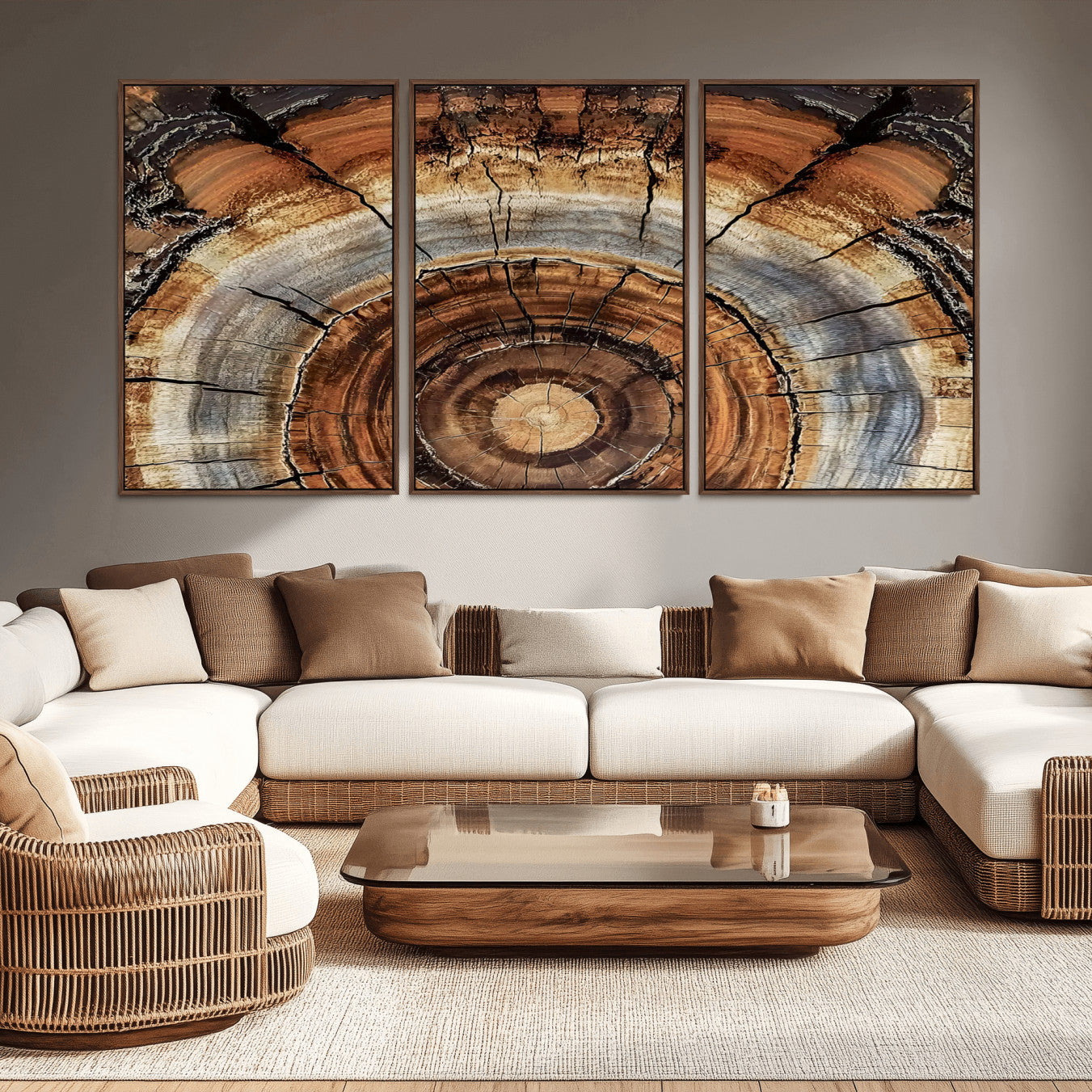 -Tree Rings Wall Art Canvas Print, Framed Wood Texture Art Picture Print, Rustic Pattern Perfect Rustic Organic Decor Artwork