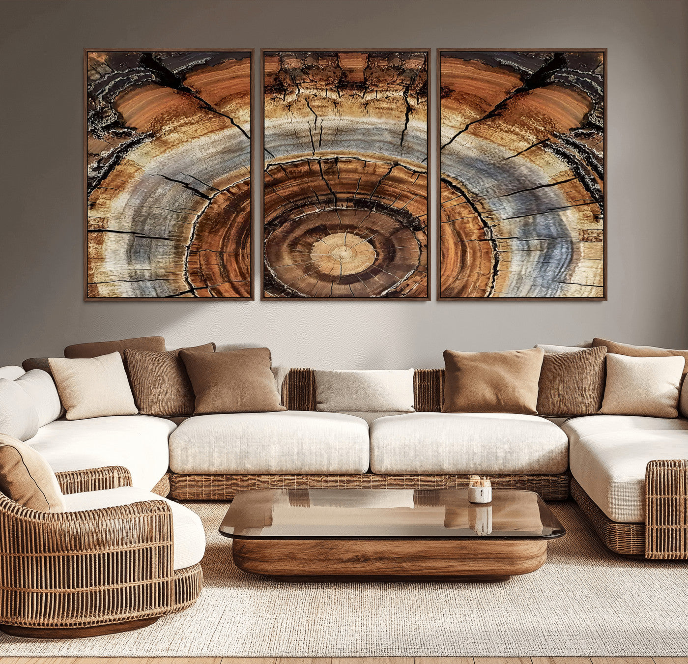 15184146-MGV-CV-36X24-Tree Rings Wall Art Canvas Print – Rustic Wood Texture Natural Grain Organic Pattern Earthy Artwork for Home Office