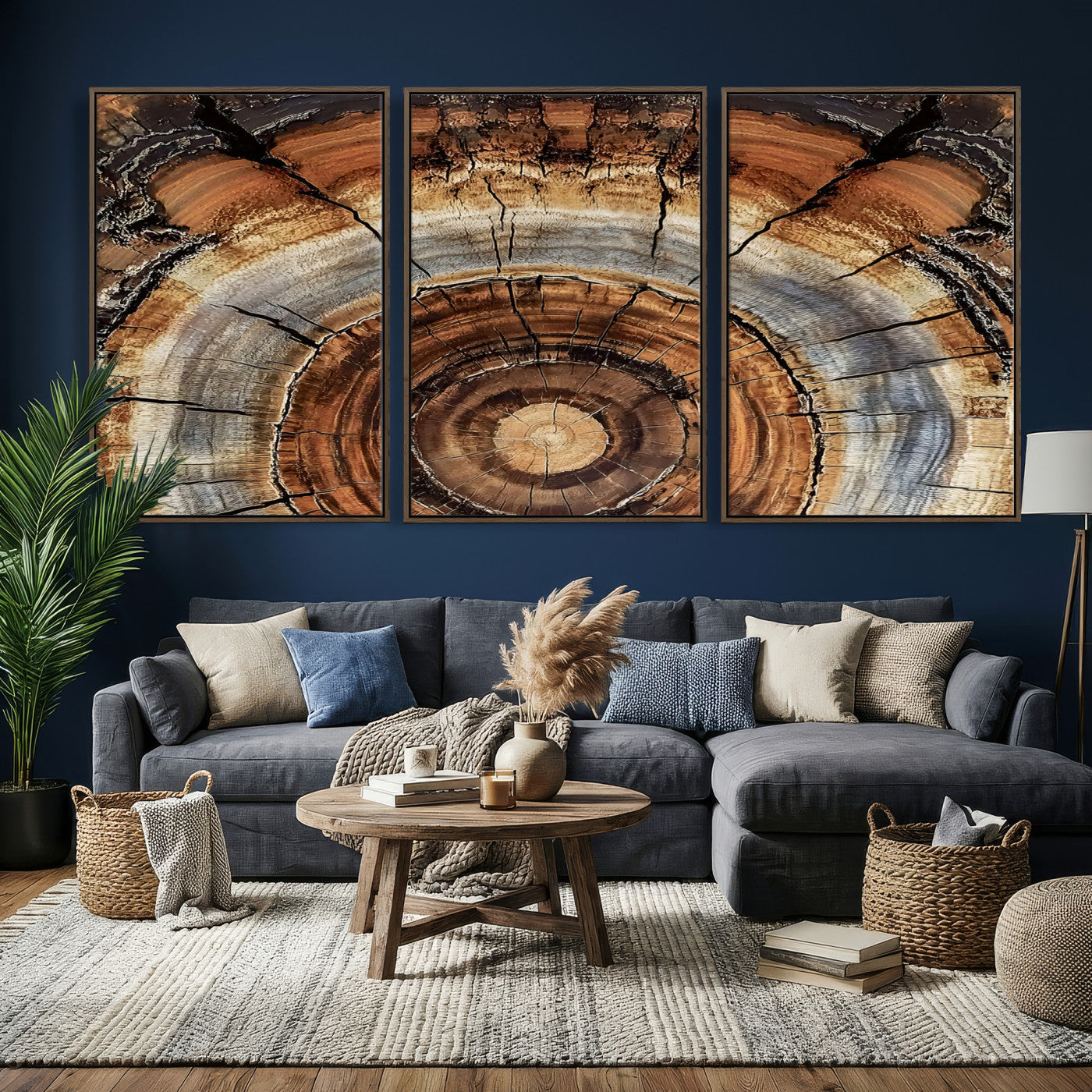15184146-MGV-CV-36X24 - Tree Rings Wall Art Canvas Print, Framed Wood Texture Art Picture Print, Rustic Pattern Perfect Rustic Organic Decor Artwork