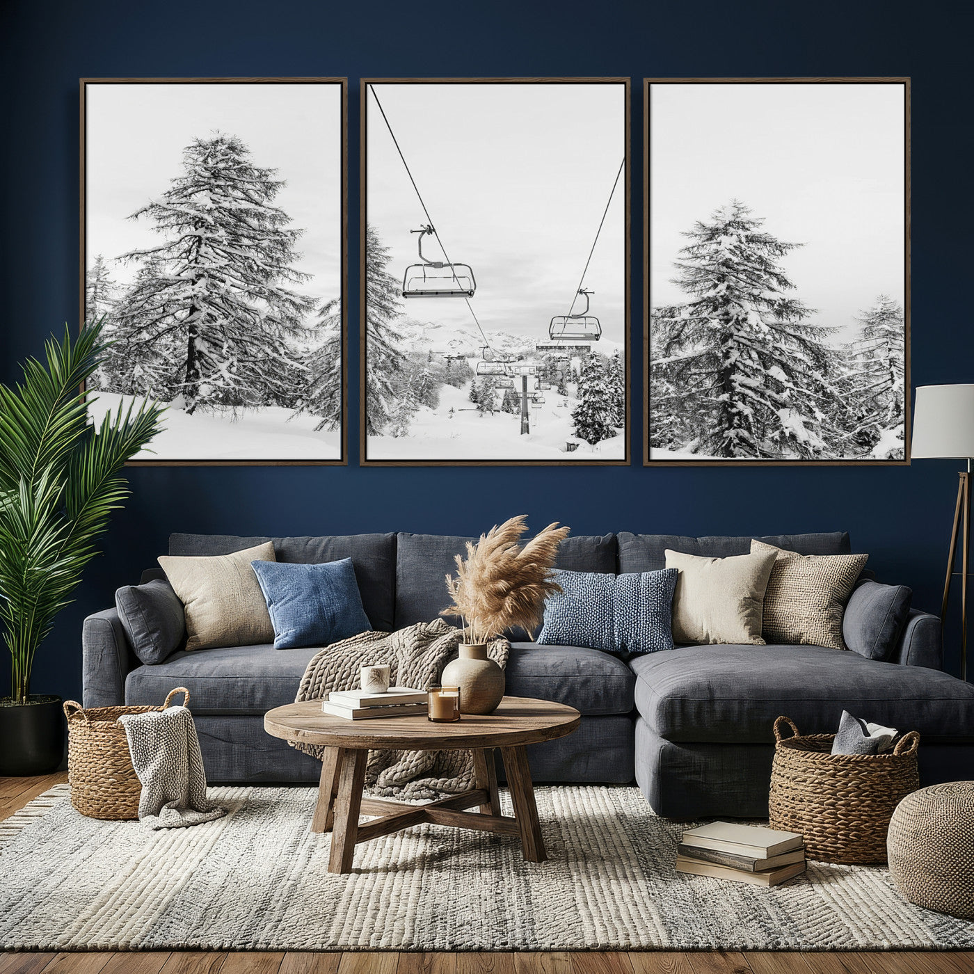 55003599-MGV-CV-36X24 - Snowy Ski Lift Wall Art – Framed Winter Forest Canvas Artwork, Peaceful Mountain Design, Modern Nature Decor for Home, Office