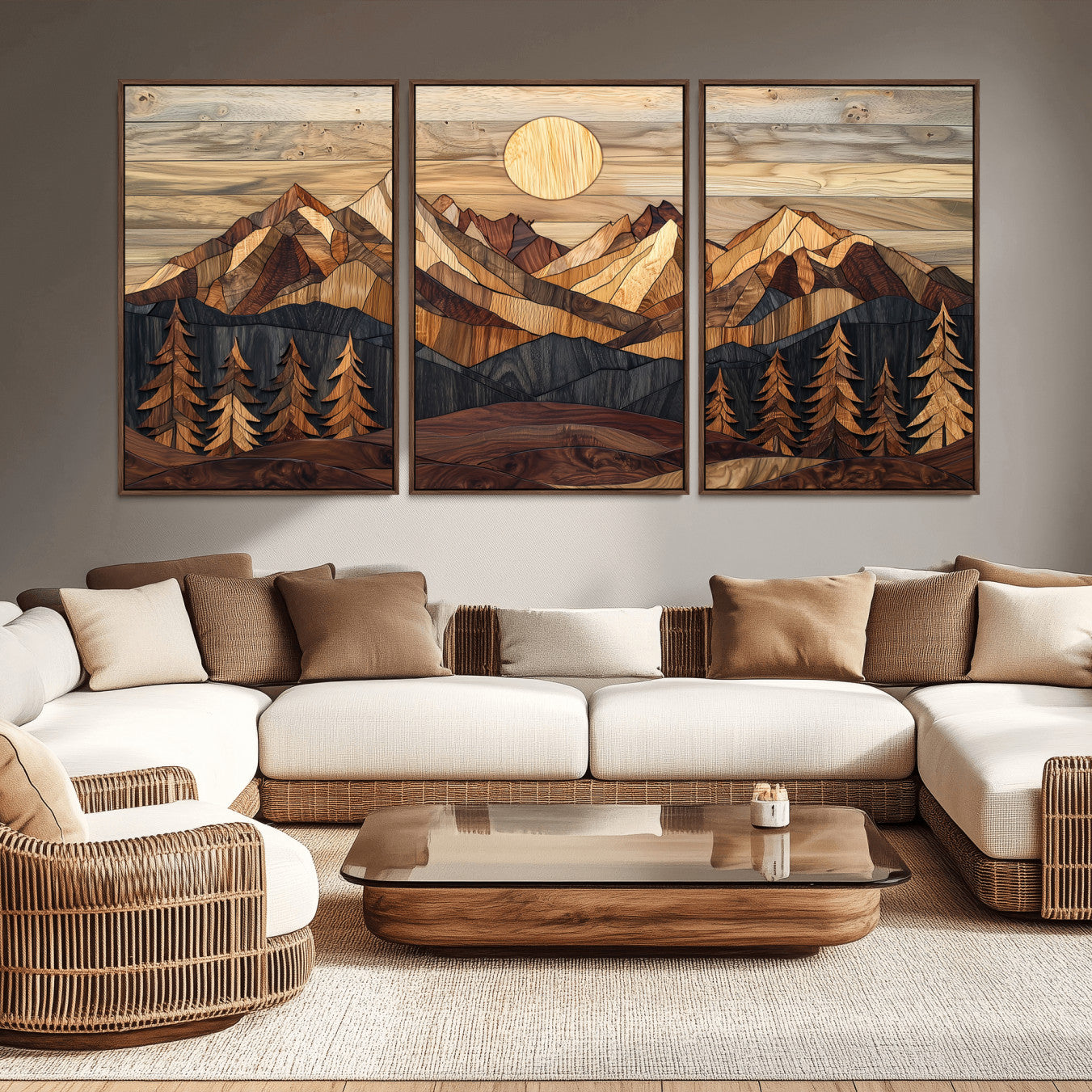 39116082-MGV-CV-36X24-Wood Mountain Landscape Wall Art Canvas Print – Framed Sunset Hills Nature Artwork, Abstract Boho Decor for Home, Office