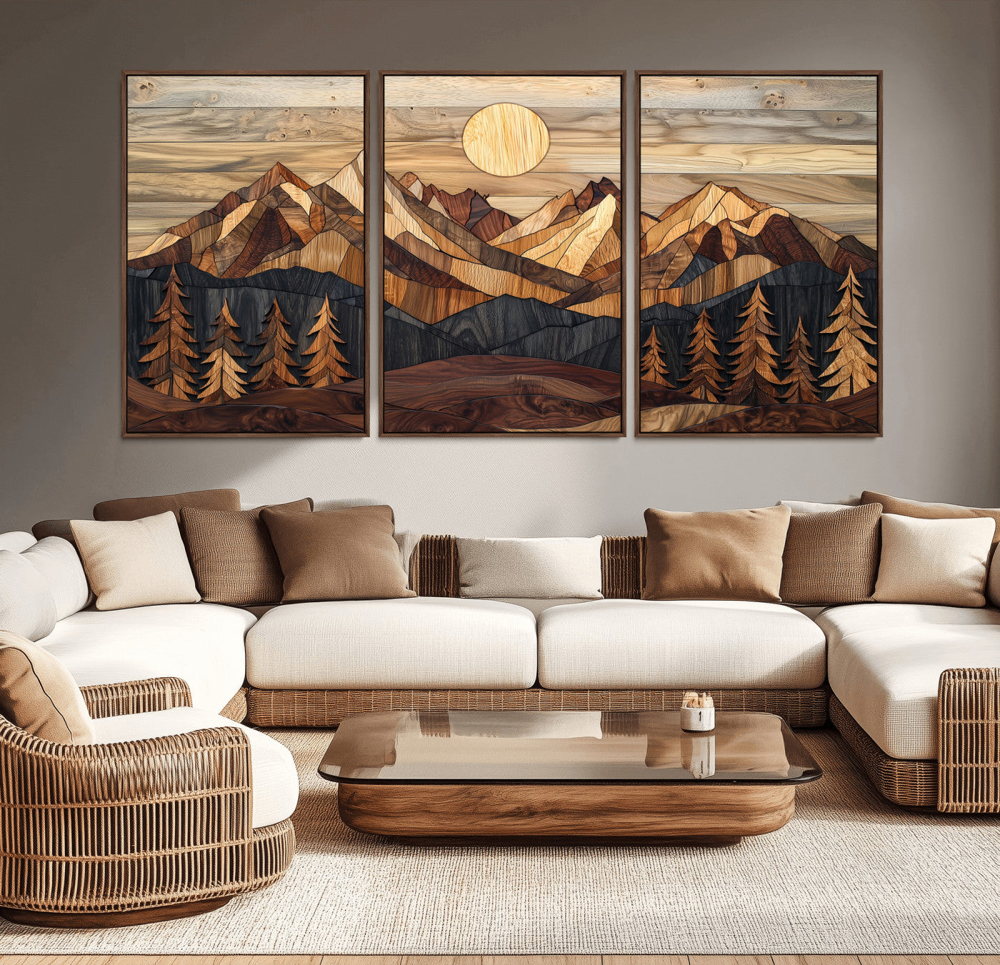39116082-MGV-CV-36X24-Wood Mountain Landscape Wall Art Canvas Print – Framed Sunset Hills Nature Artwork, Abstract Boho Decor for Home, Office