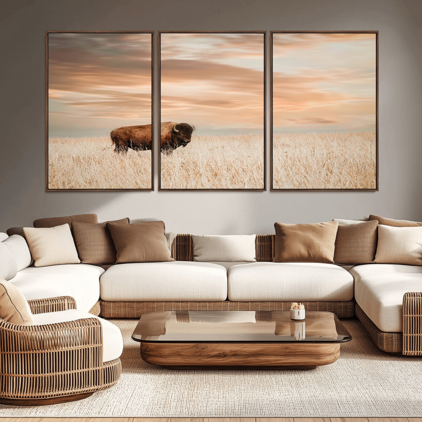 87282289-MGV-CV-36X24-Bison Wall Art Canvas Print – Framed Buffalo Artwork, Western Prairie Scene Perfect Rustic Decor for Home, Office