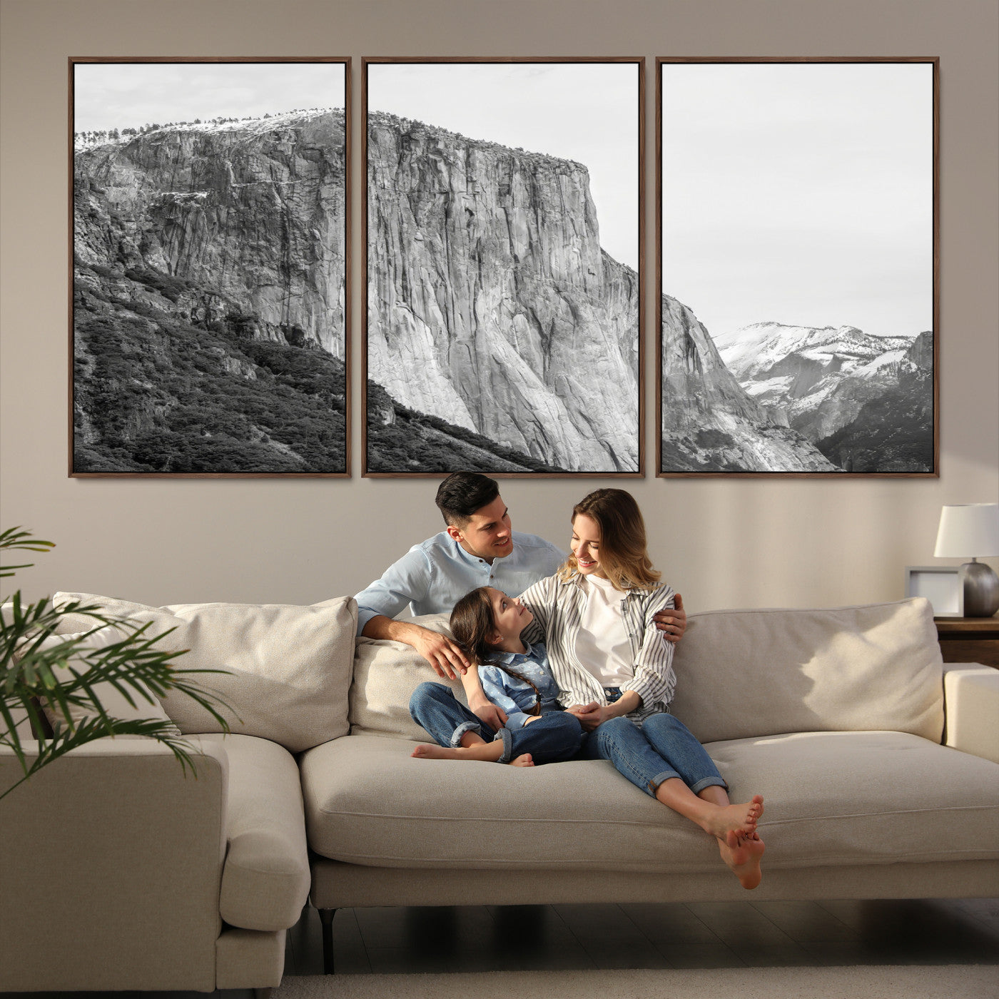 39393420-MGV-FC-60X30-3P-El Capitan Wall Art Canvas Print – Framed Yosemite Cliff Monochrome Mountain Landscape Nature Artwork for Home Office