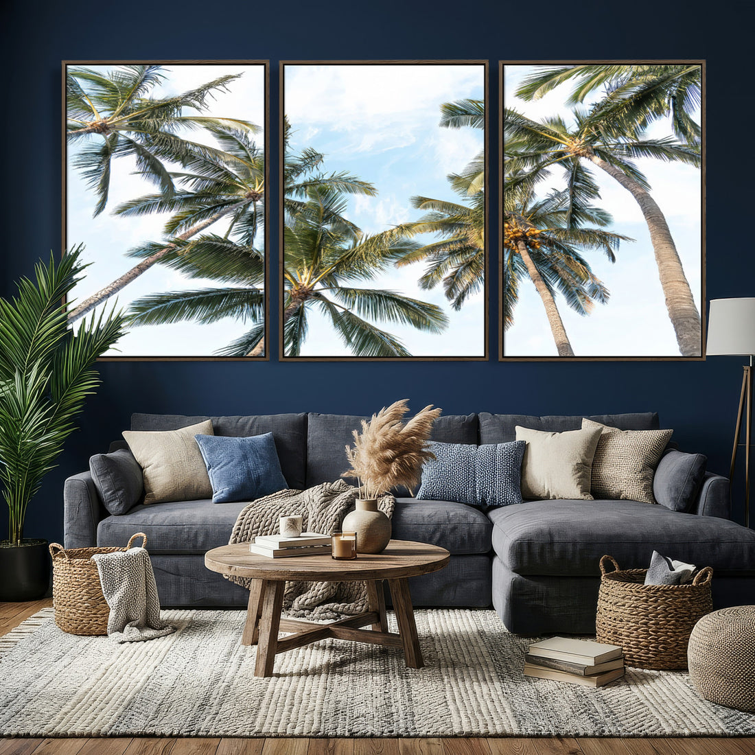 Tropical Palm Trees Wall Art | Sunlit Leaves & Blue Sky