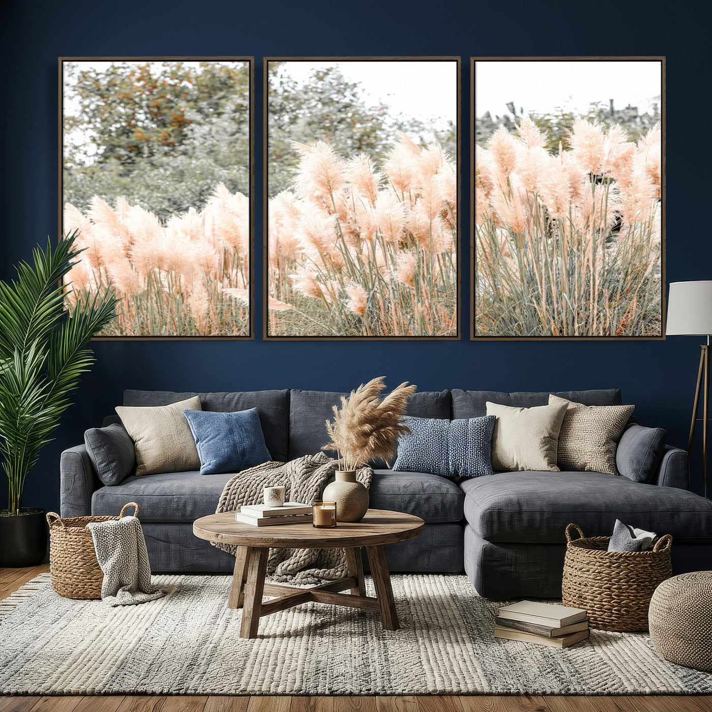21826392-MGV-CV-36X24 - Pampas Grass Wall Art – Soft Blush Hues and Natural Texture Canvas Print, Serene Outdoors & Botanical Charm for Living Room or Nature Decor