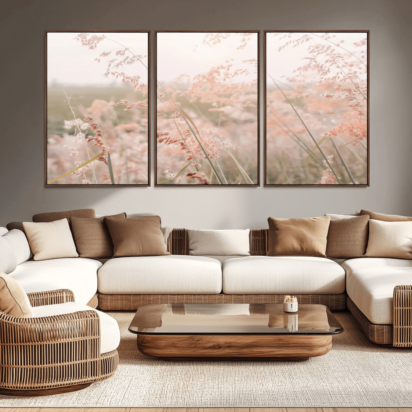 79164340-MGV-CV-36X24-Pastel Grasses Wall Art Canvas Print – Framed Soft Meadow Field Gentle Breeze Minimal Nature Artwork for Home Office