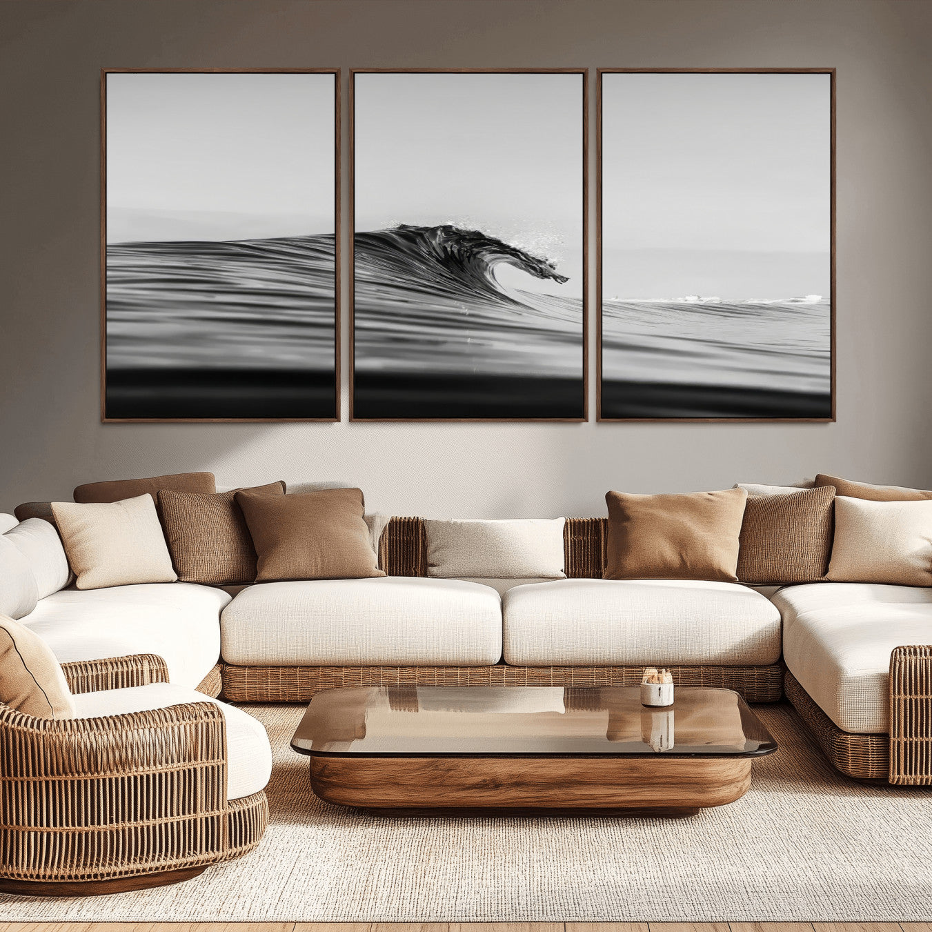 24029476-MGV-CV-36X24-Black Wave Wall Art Canvas Print – Framed Abstract Surf Minimalist Ocean Modern Coastal Seascape Artwork for Home Office