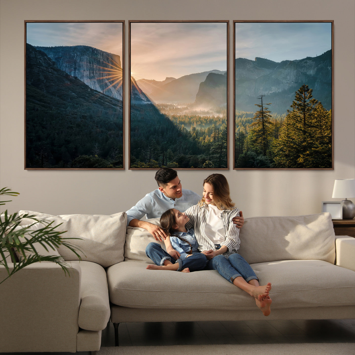 51605481-MGV-FC-60X30-3P-Yosemite Valley Wall Art Canvas Print – Framed Mountain Landscape National Park Scenic Nature Artwork for Home Office
