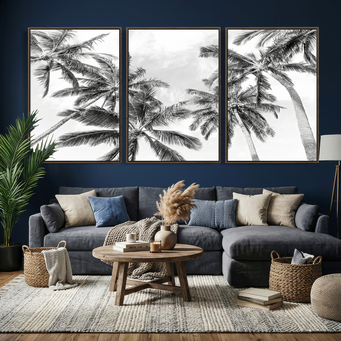 Black and White Palm Wall Art Canvas Print | Framed Monochrome Tropical Beach