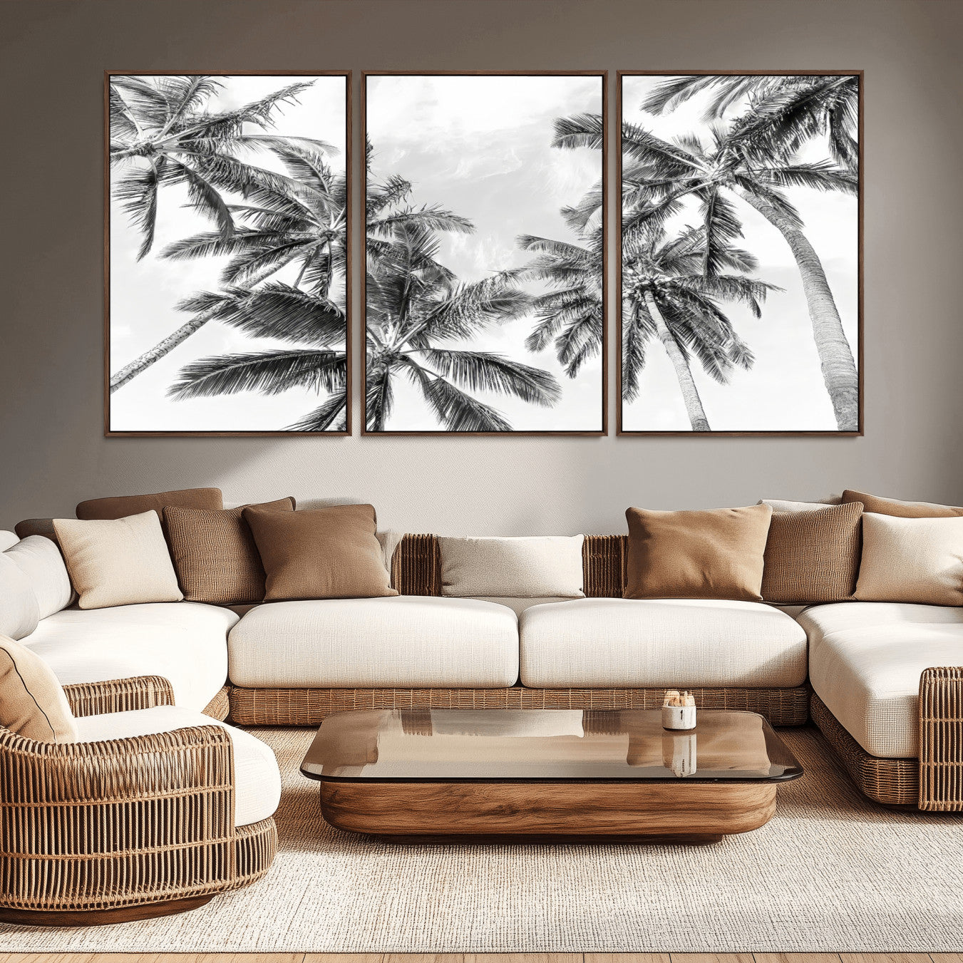 62113786-MGV-CV-36X24-Black and White Palm Wall Art Canvas Print – Monochrome Tropical Beach Minimalist Coastal Artwork for Home, Office