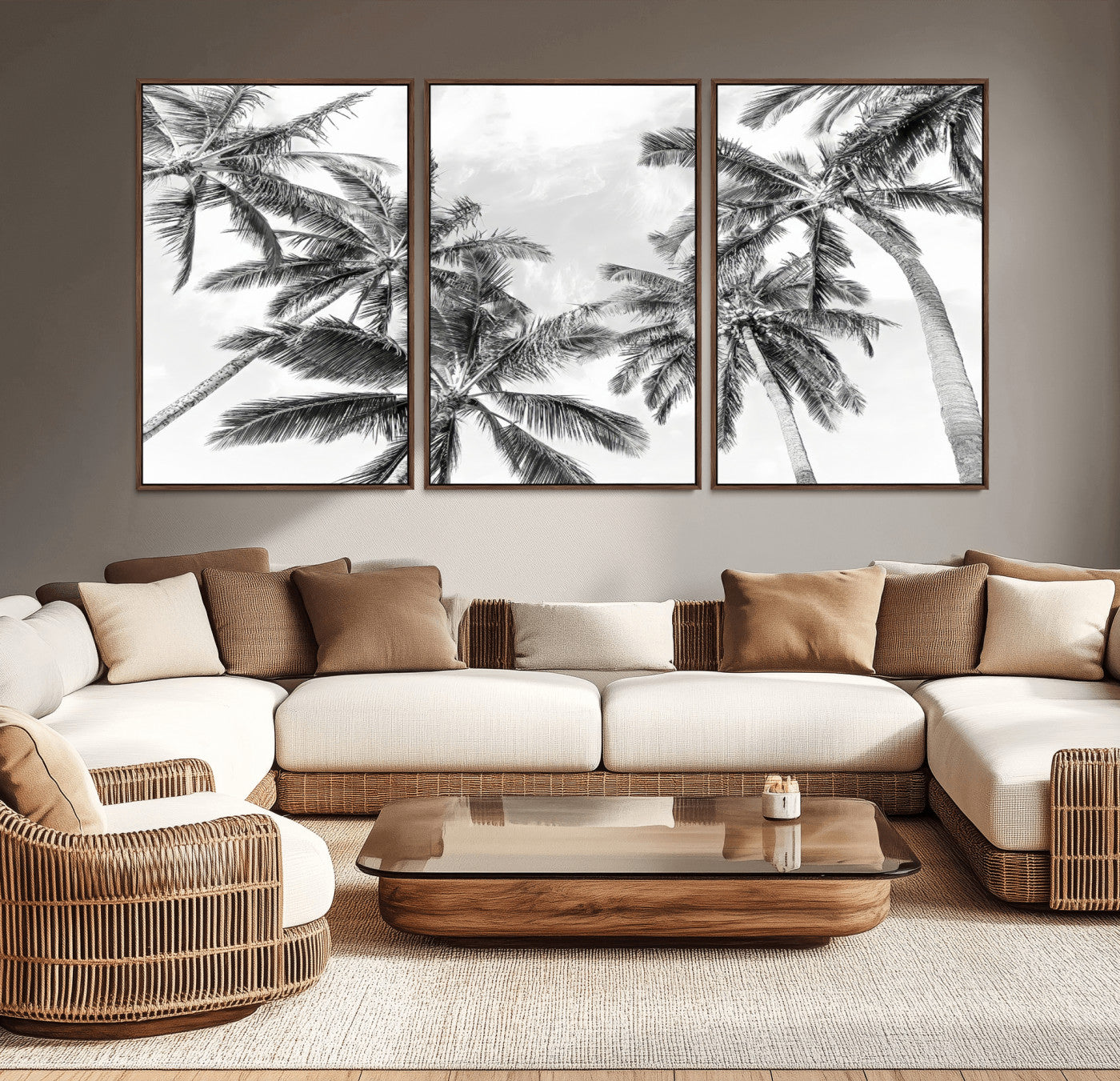 62113786-MGV-CV-36X24-Black and White Palm Wall Art Canvas Print – Monochrome Tropical Beach Minimalist Coastal Artwork for Home, Office