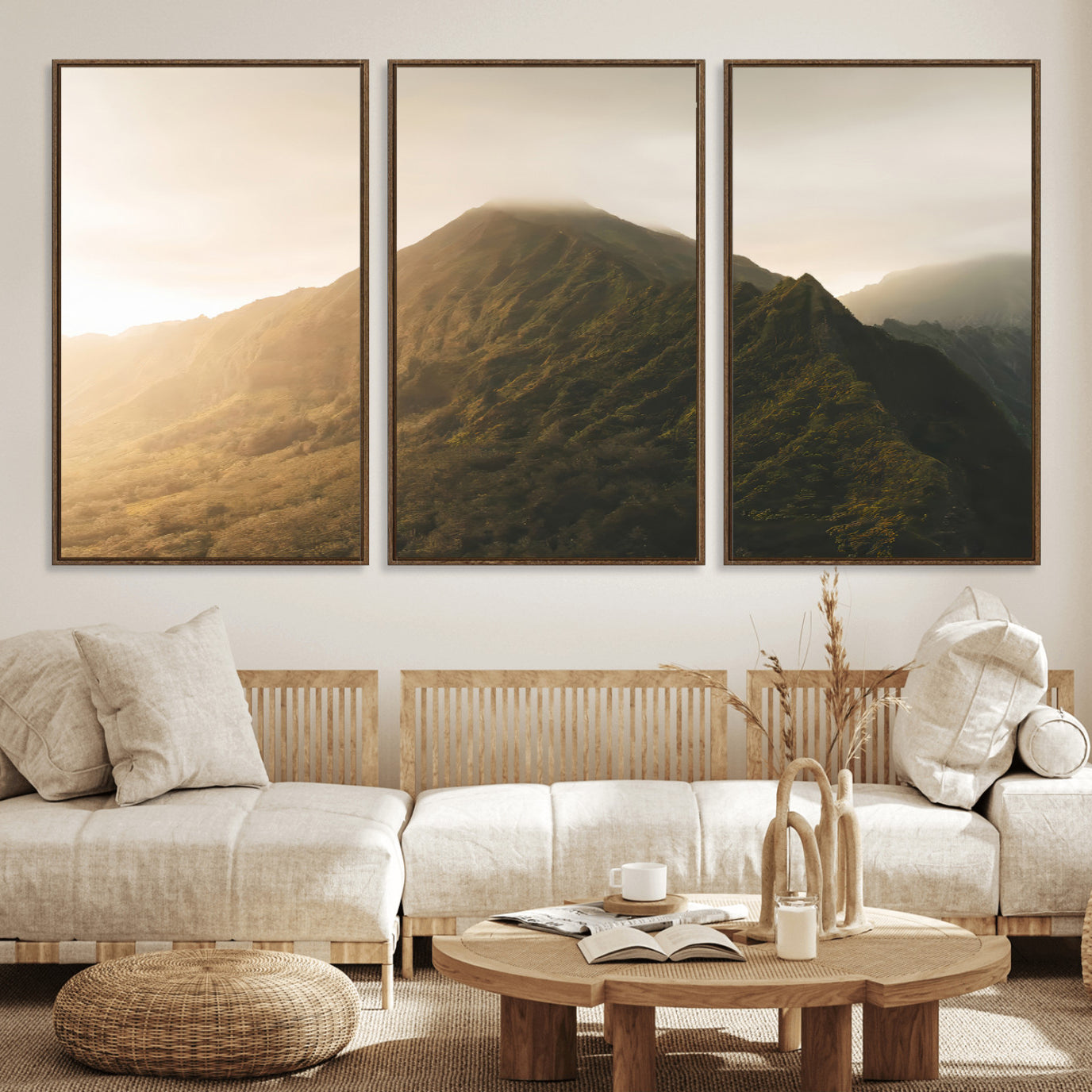 42338636-MGV-CV-36X24-Mountain Wall Art – Framed Sunset Landscape Canvas Artwork, Serene Nature Design, Rustic Decor for Home, Office